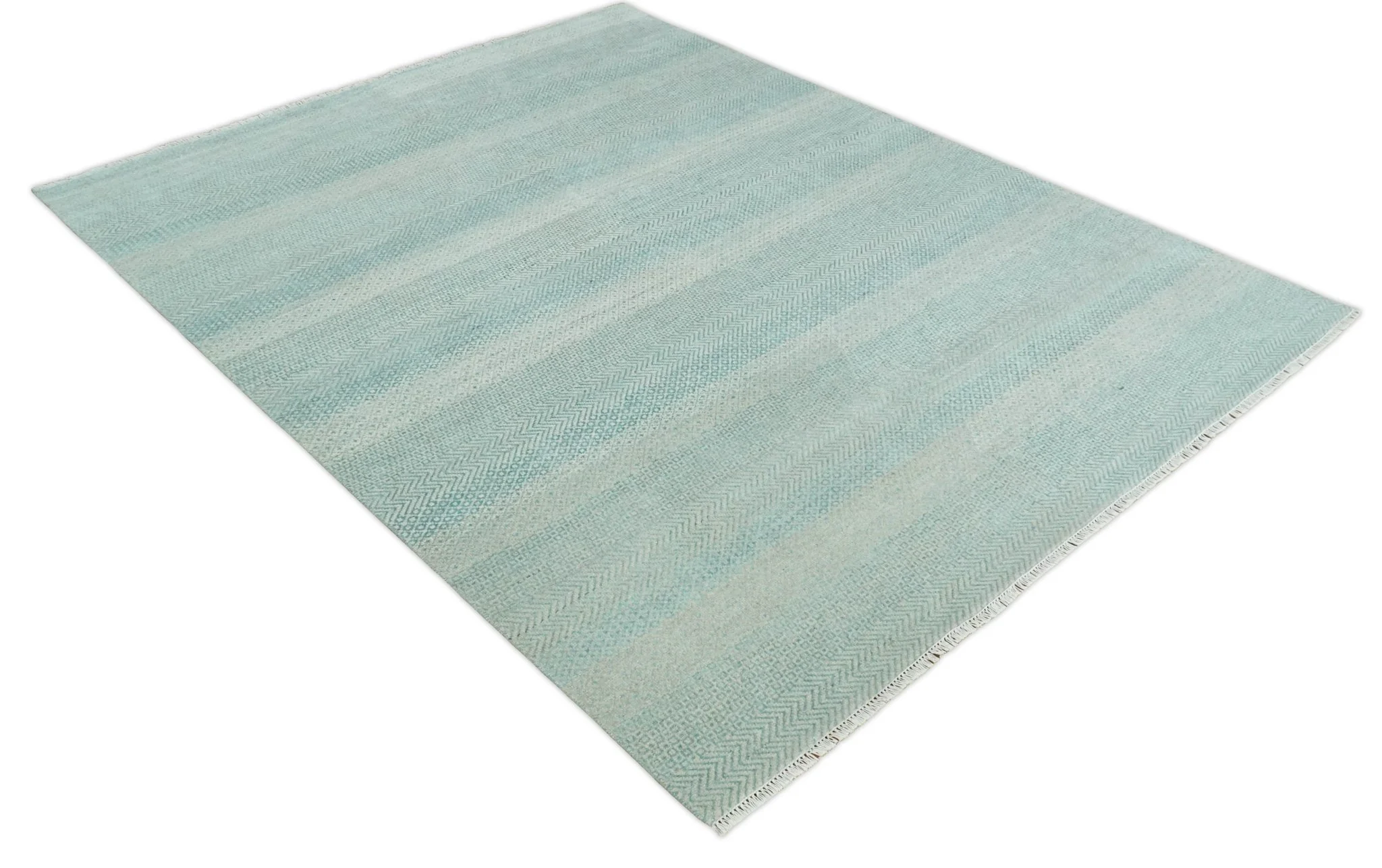 8x10 Hand Knotted Blue and Ivory Modern Geometric Trellis Scandinavian Wool Area Rug | TRDCP931810 - Image 10
