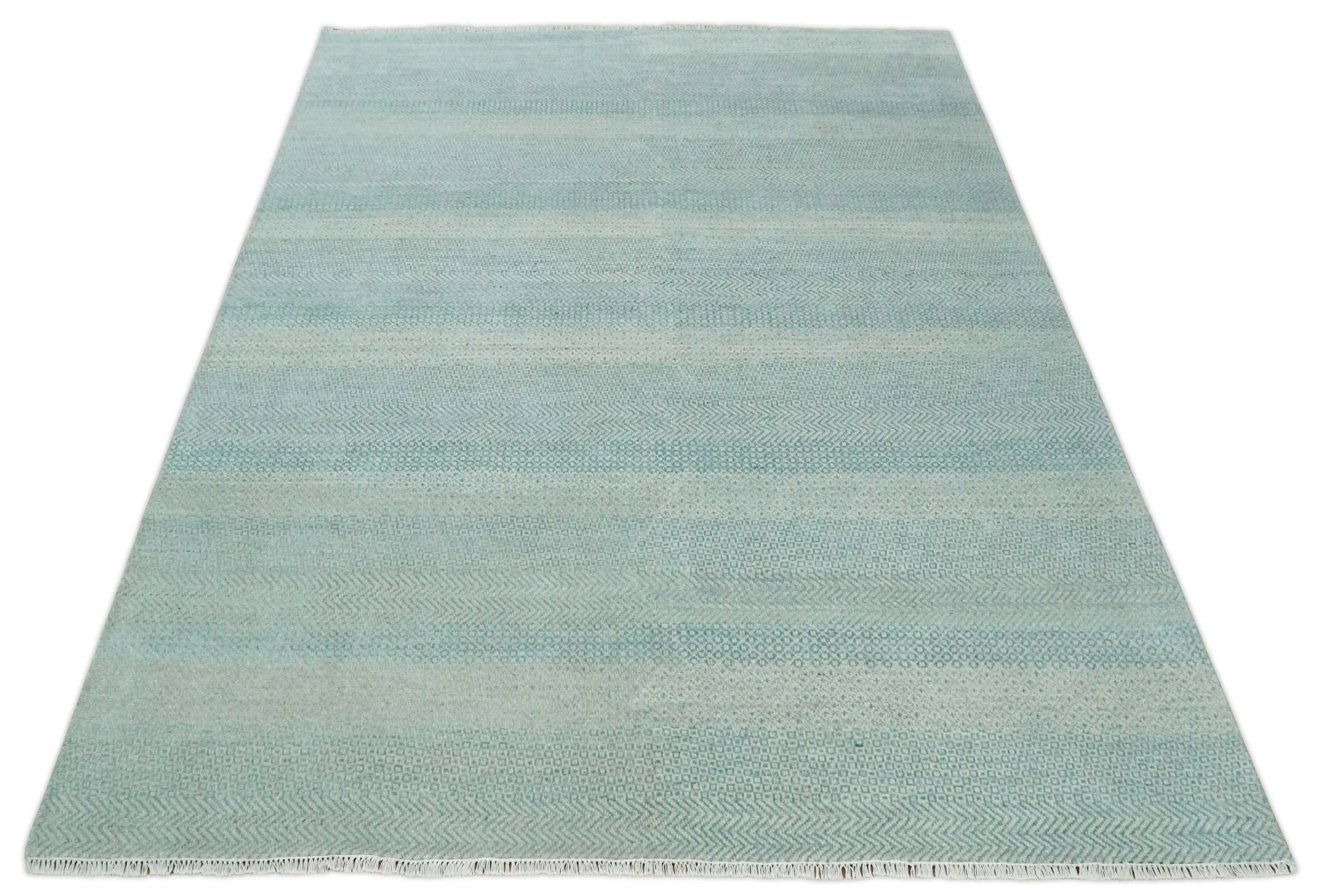 8x10 Hand Knotted Blue and Ivory Modern Geometric Trellis Scandinavian Wool Area Rug | TRDCP931810 - Image 11