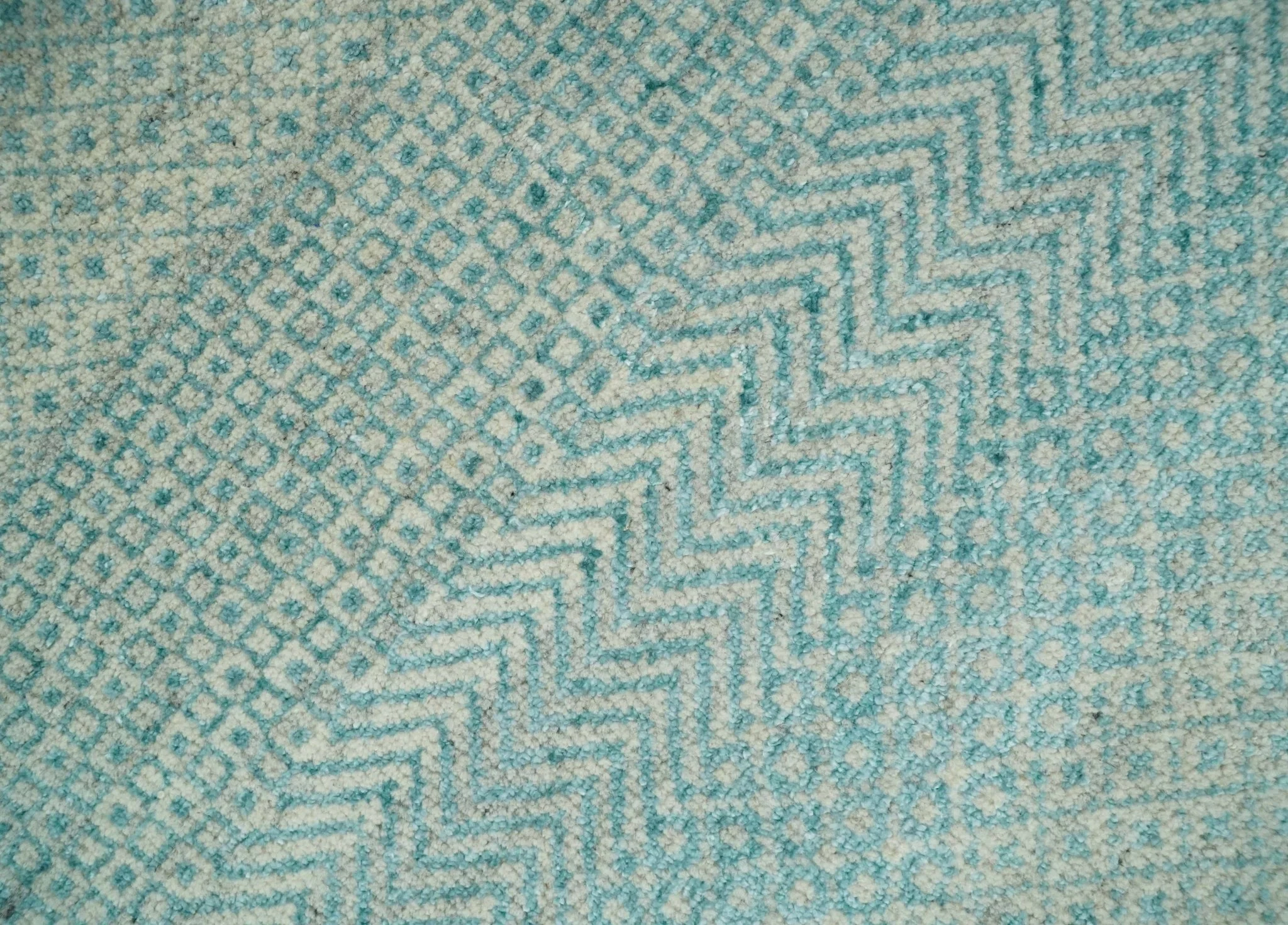 8x10 Hand Knotted Blue and Ivory Modern Geometric Trellis Scandinavian Wool Area Rug | TRDCP931810 - Image 2