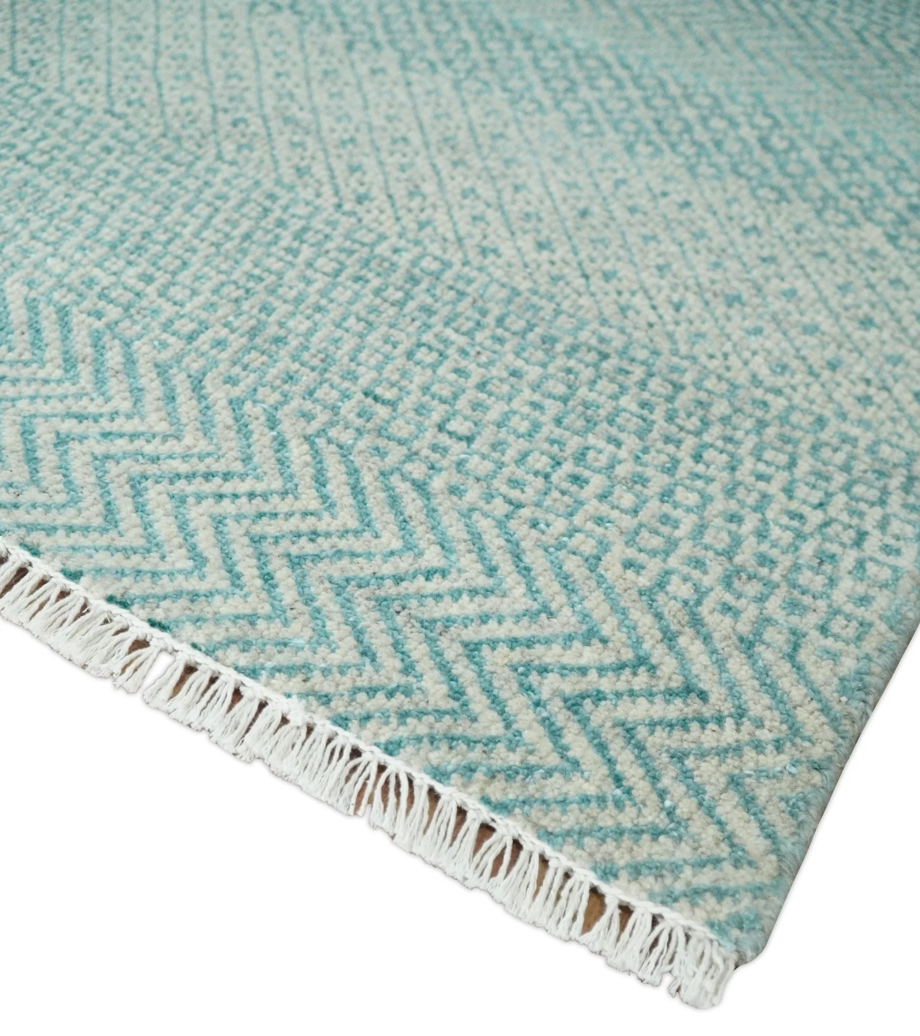 8x10 Hand Knotted Blue and Ivory Modern Geometric Trellis Scandinavian Wool Area Rug | TRDCP931810 - Image 3