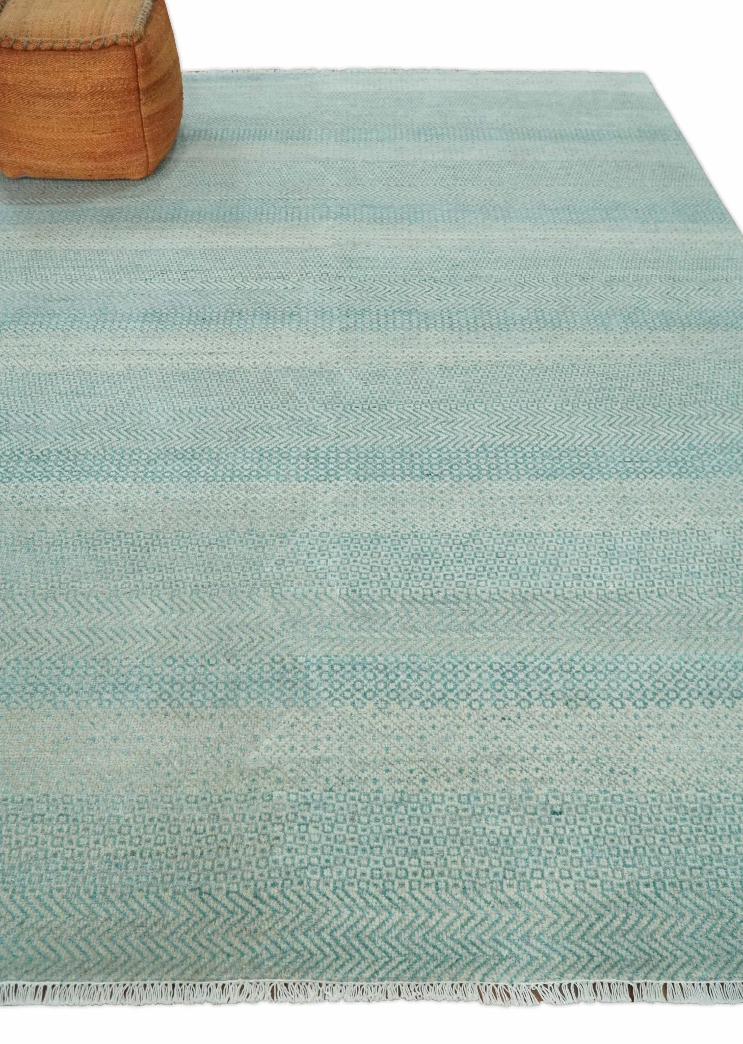 8x10 Hand Knotted Blue and Ivory Modern Geometric Trellis Scandinavian Wool Area Rug | TRDCP931810 - Image 4