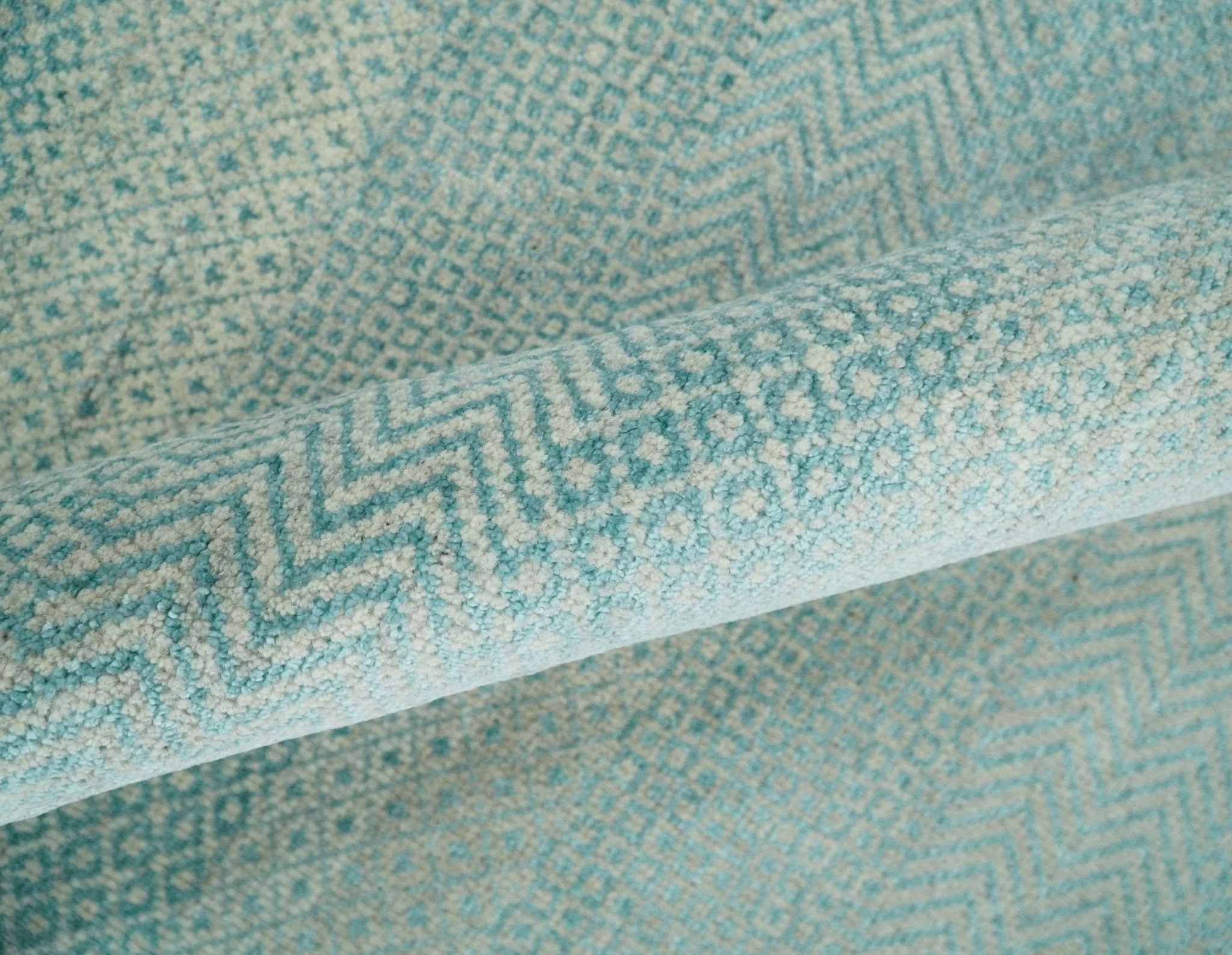 8x10 Hand Knotted Blue and Ivory Modern Geometric Trellis Scandinavian Wool Area Rug | TRDCP931810 - Image 6