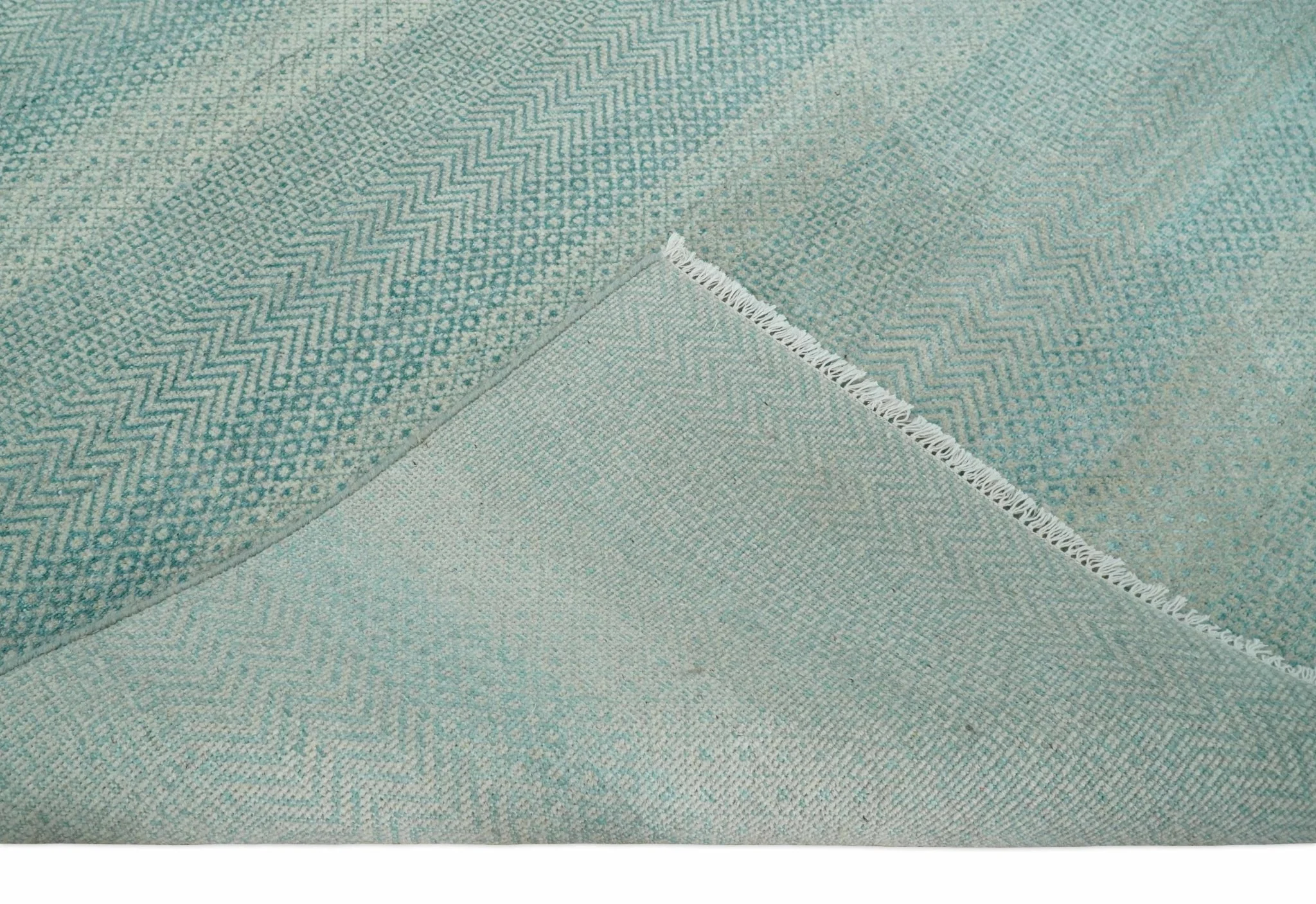 8x10 Hand Knotted Blue and Ivory Modern Geometric Trellis Scandinavian Wool Area Rug | TRDCP931810 - Image 7