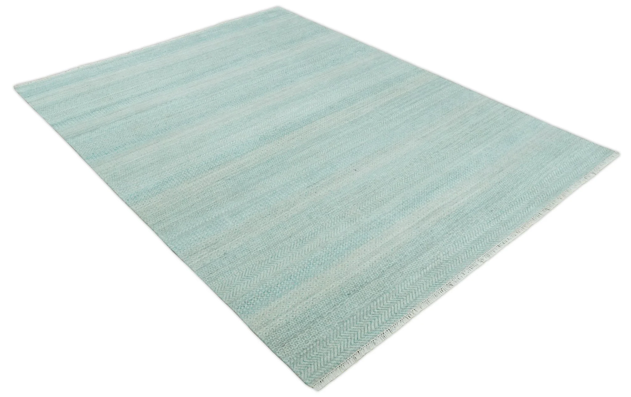 8x10 Modern Geometric Trellis Scandinavian Hand Knotted Blue and Ivory Wool Area Rug | TRDCP937810 - Image 10