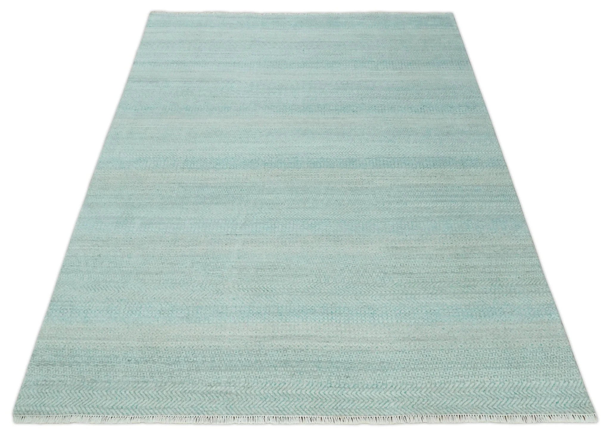 8x10 Modern Geometric Trellis Scandinavian Hand Knotted Blue and Ivory Wool Area Rug | TRDCP937810 - Image 11