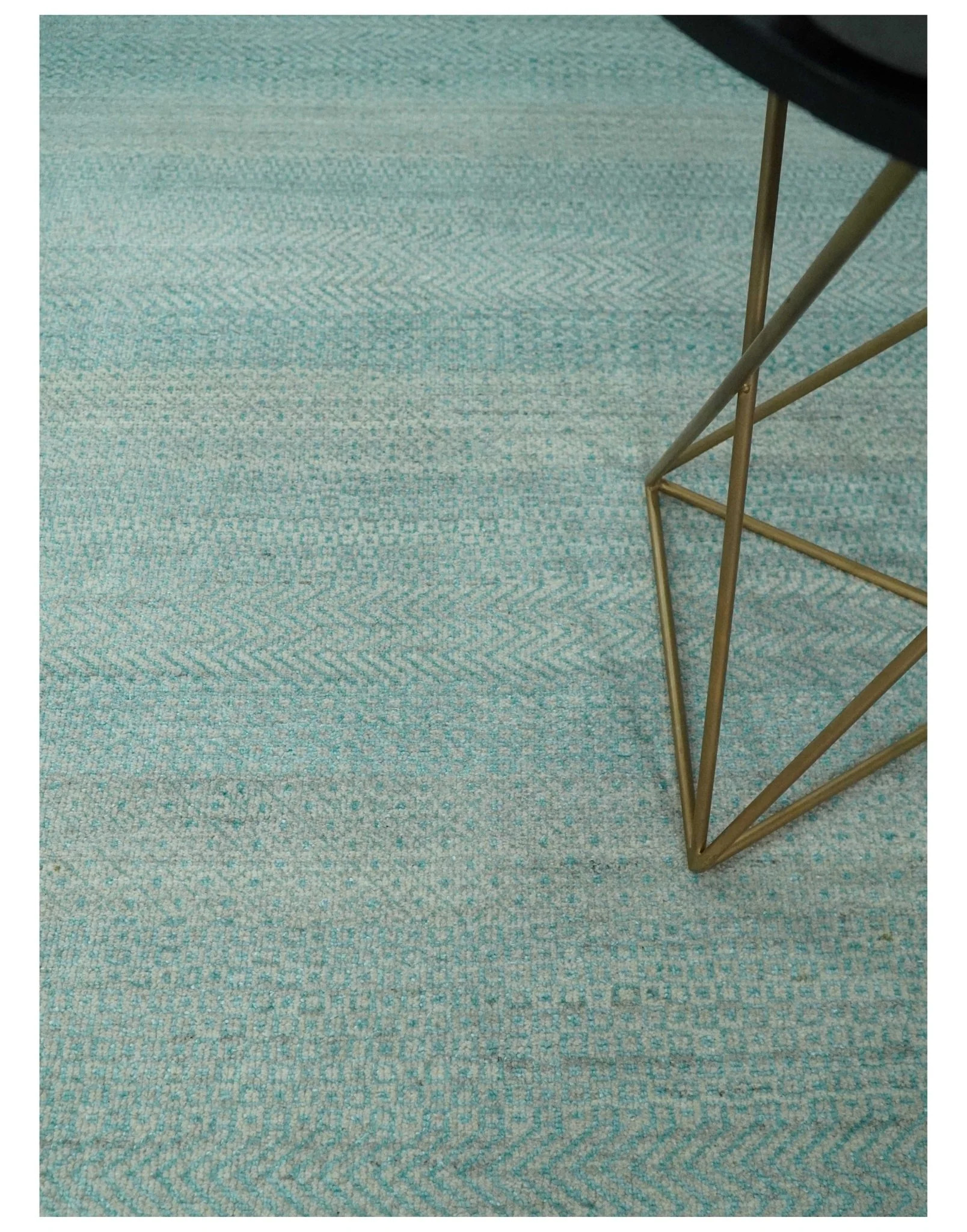 8x10 Modern Geometric Trellis Scandinavian Hand Knotted Blue and Ivory Wool Area Rug | TRDCP937810 - Image 2