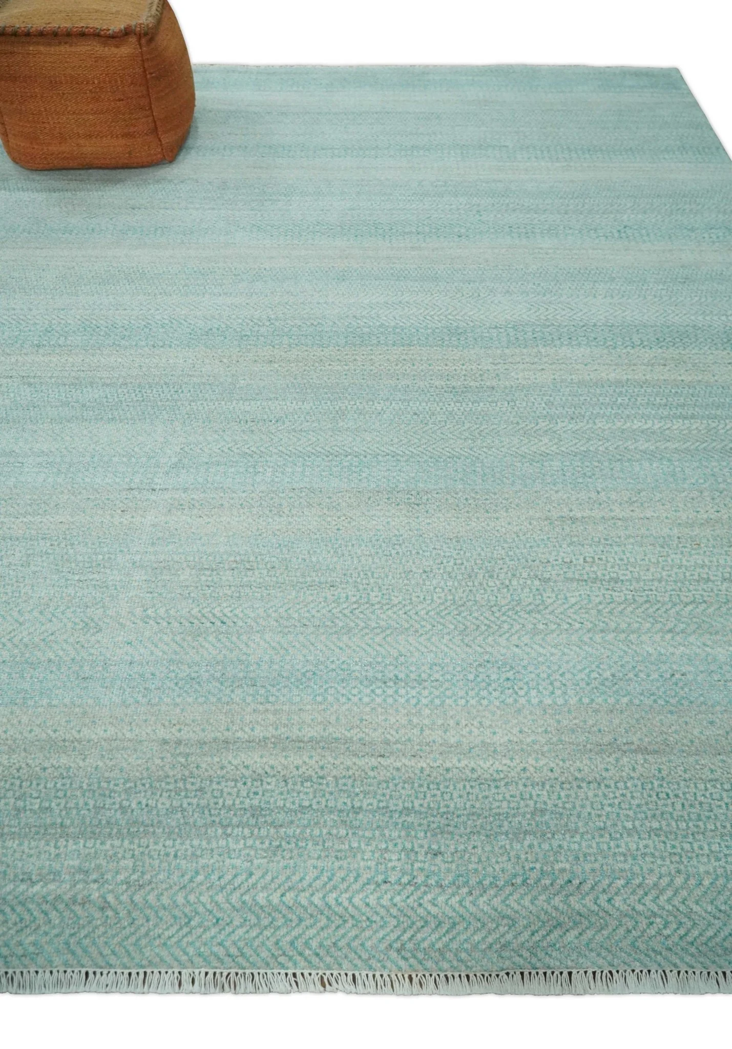 8x10 Modern Geometric Trellis Scandinavian Hand Knotted Blue and Ivory Wool Area Rug | TRDCP937810 - Image 3
