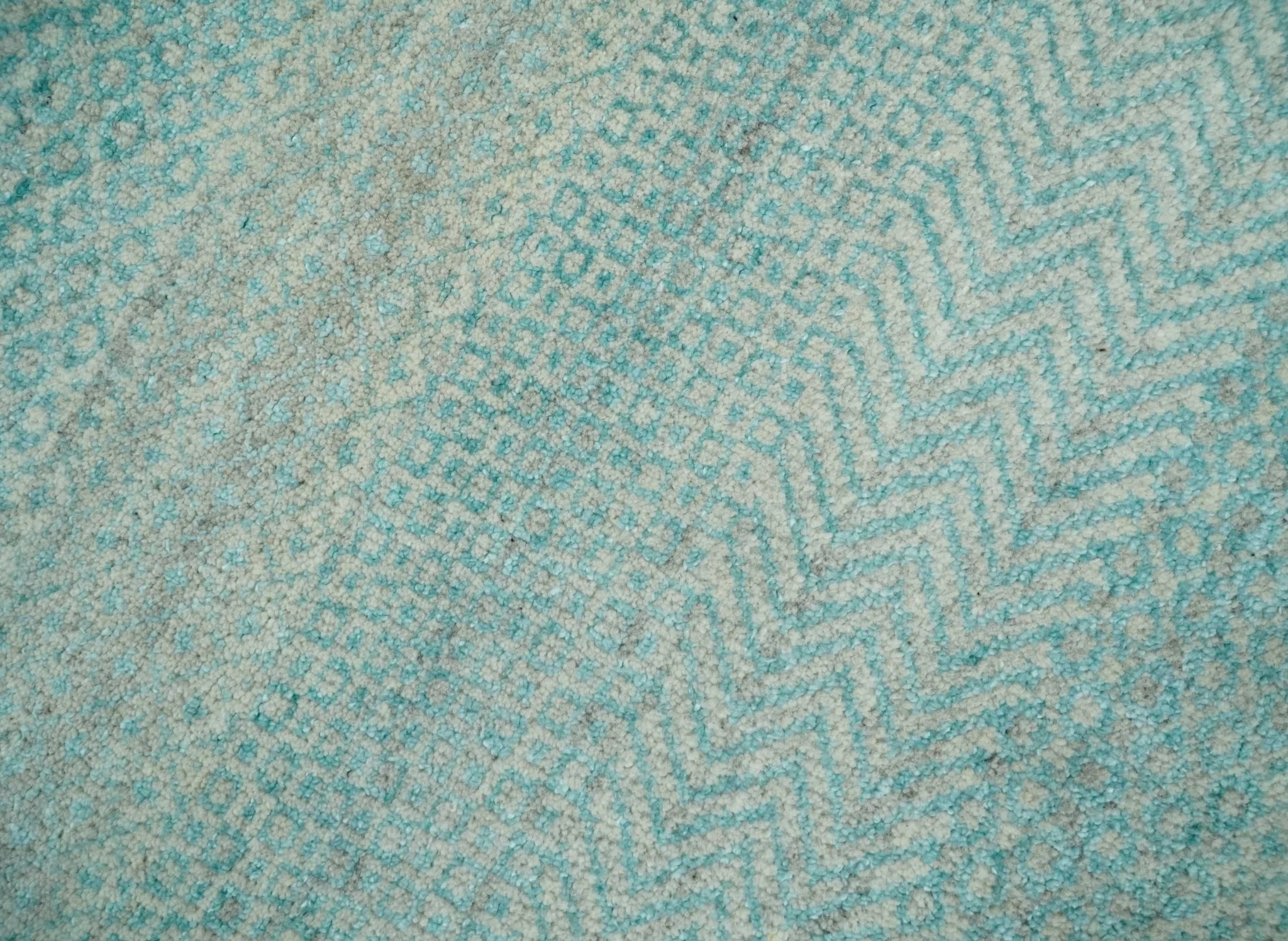8x10 Modern Geometric Trellis Scandinavian Hand Knotted Blue and Ivory Wool Area Rug | TRDCP937810 - Image 4