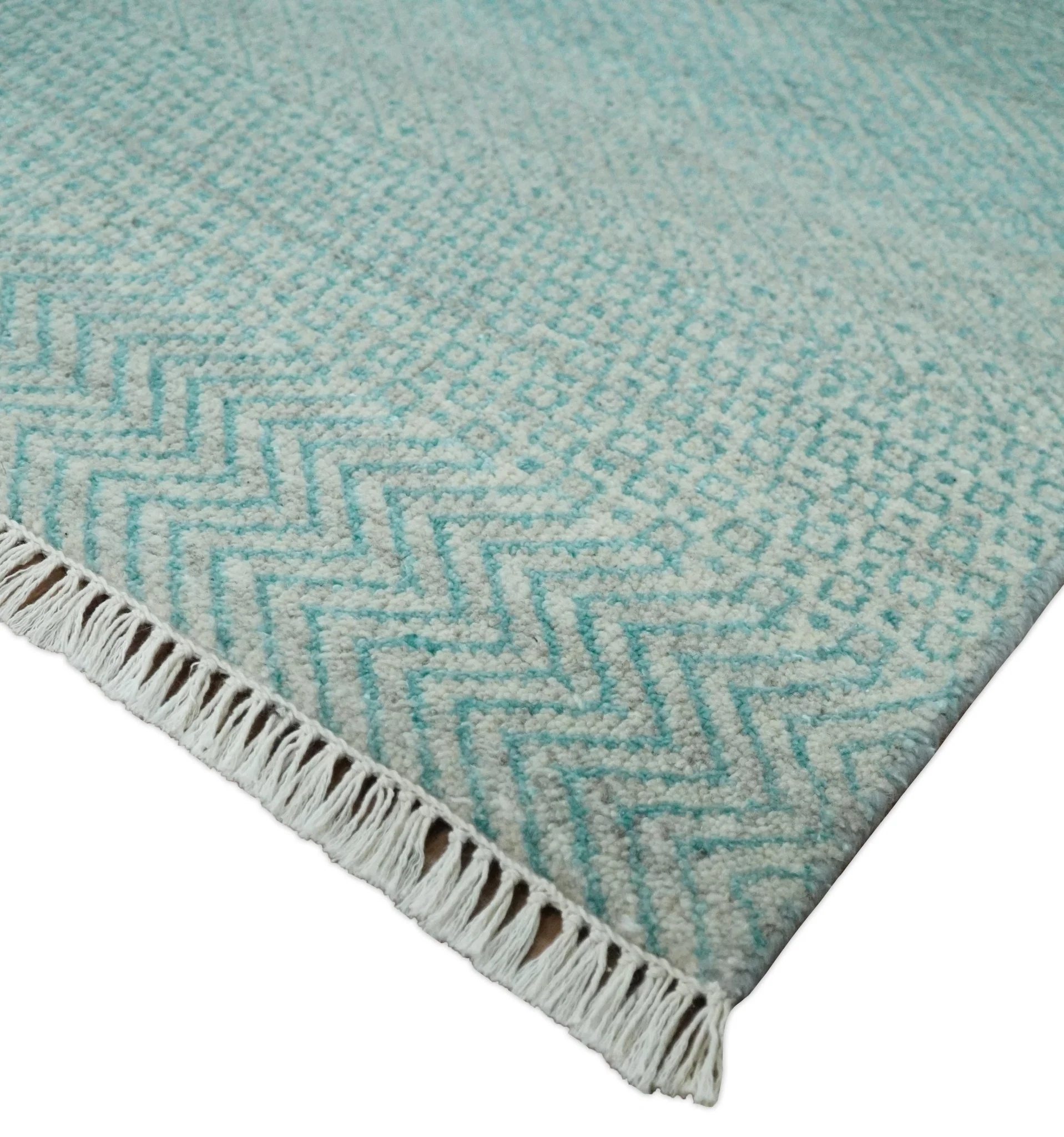 8x10 Modern Geometric Trellis Scandinavian Hand Knotted Blue and Ivory Wool Area Rug | TRDCP937810 - Image 5