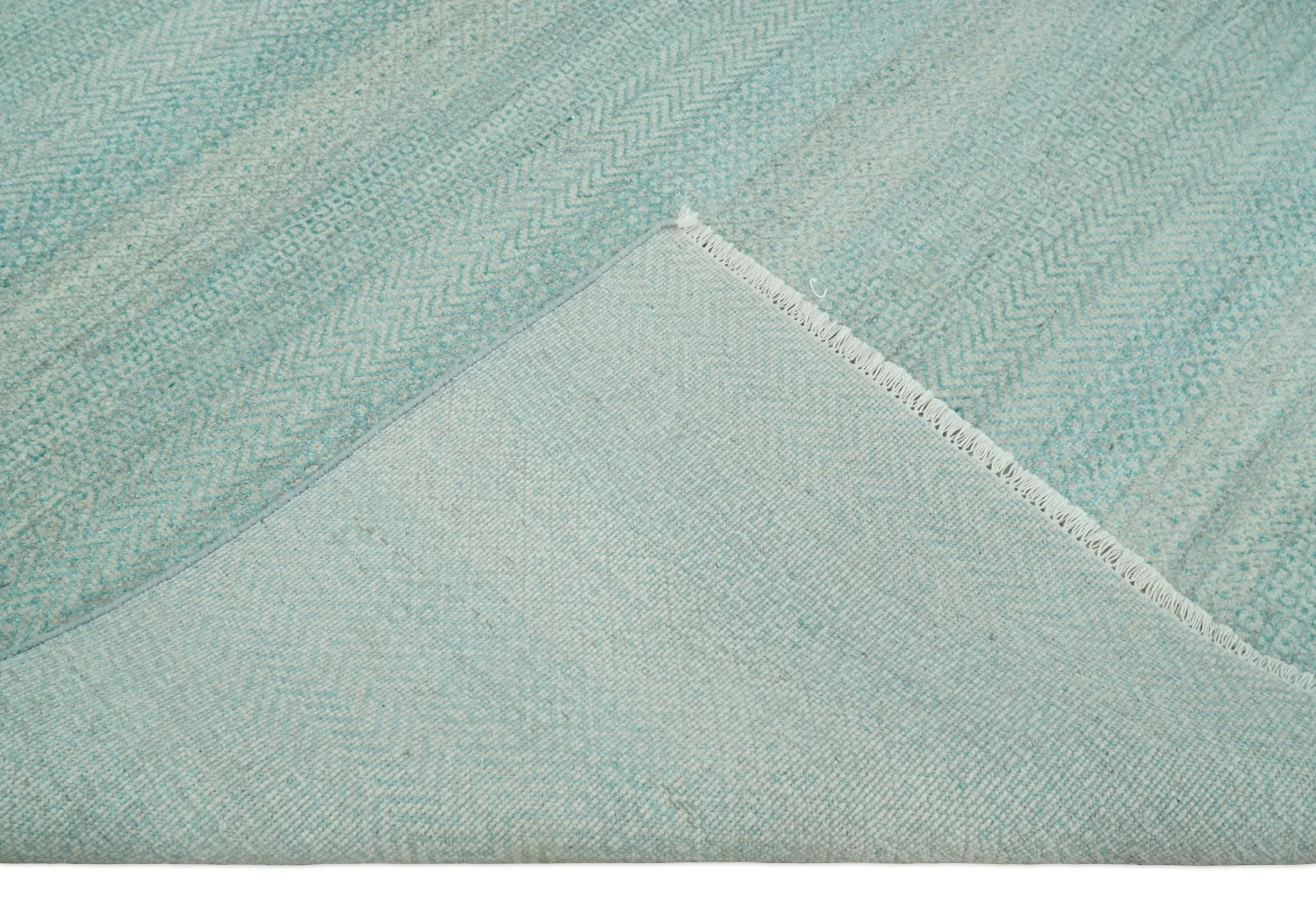 8x10 Modern Geometric Trellis Scandinavian Hand Knotted Blue and Ivory Wool Area Rug | TRDCP937810 - Image 7
