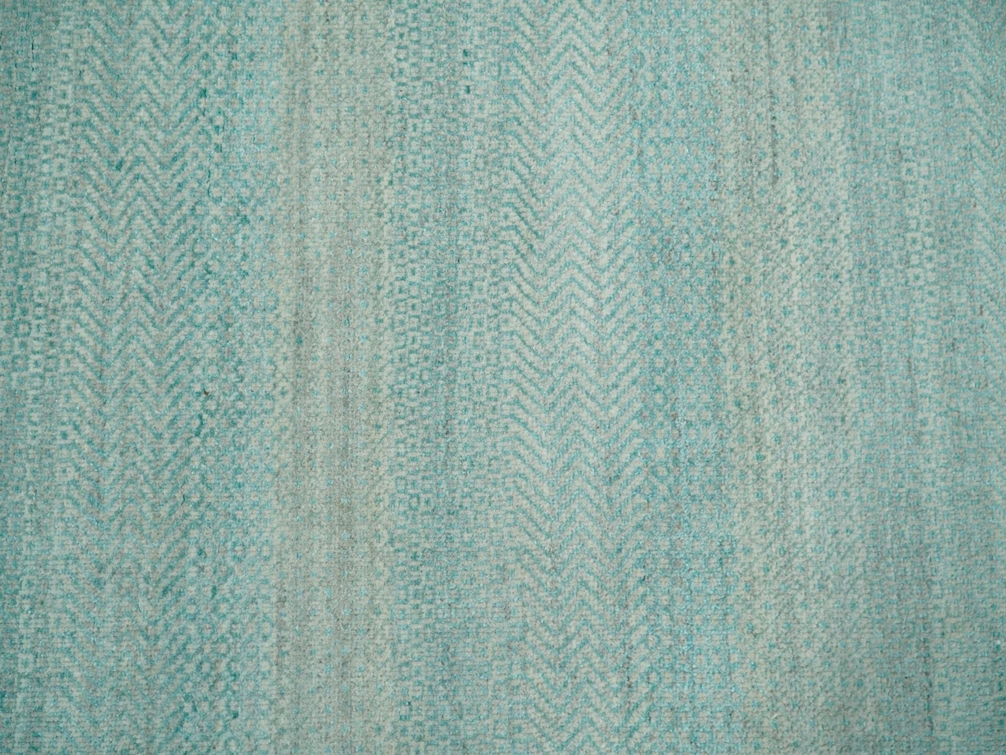 8x10 Modern Geometric Trellis Scandinavian Hand Knotted Blue and Ivory Wool Area Rug | TRDCP937810 - Image 9