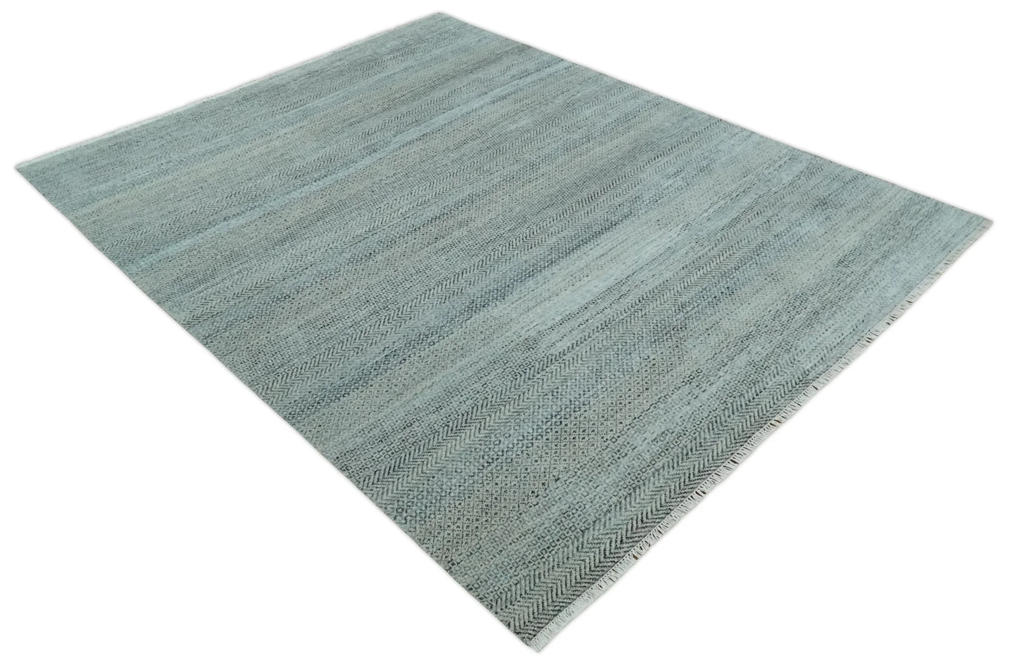 Blue, Ivory and Silver 8x10 Hand Knotted Modern Geometric Trellis Scandinavian Wool Area Rug | TRDCP934810 - Image 10