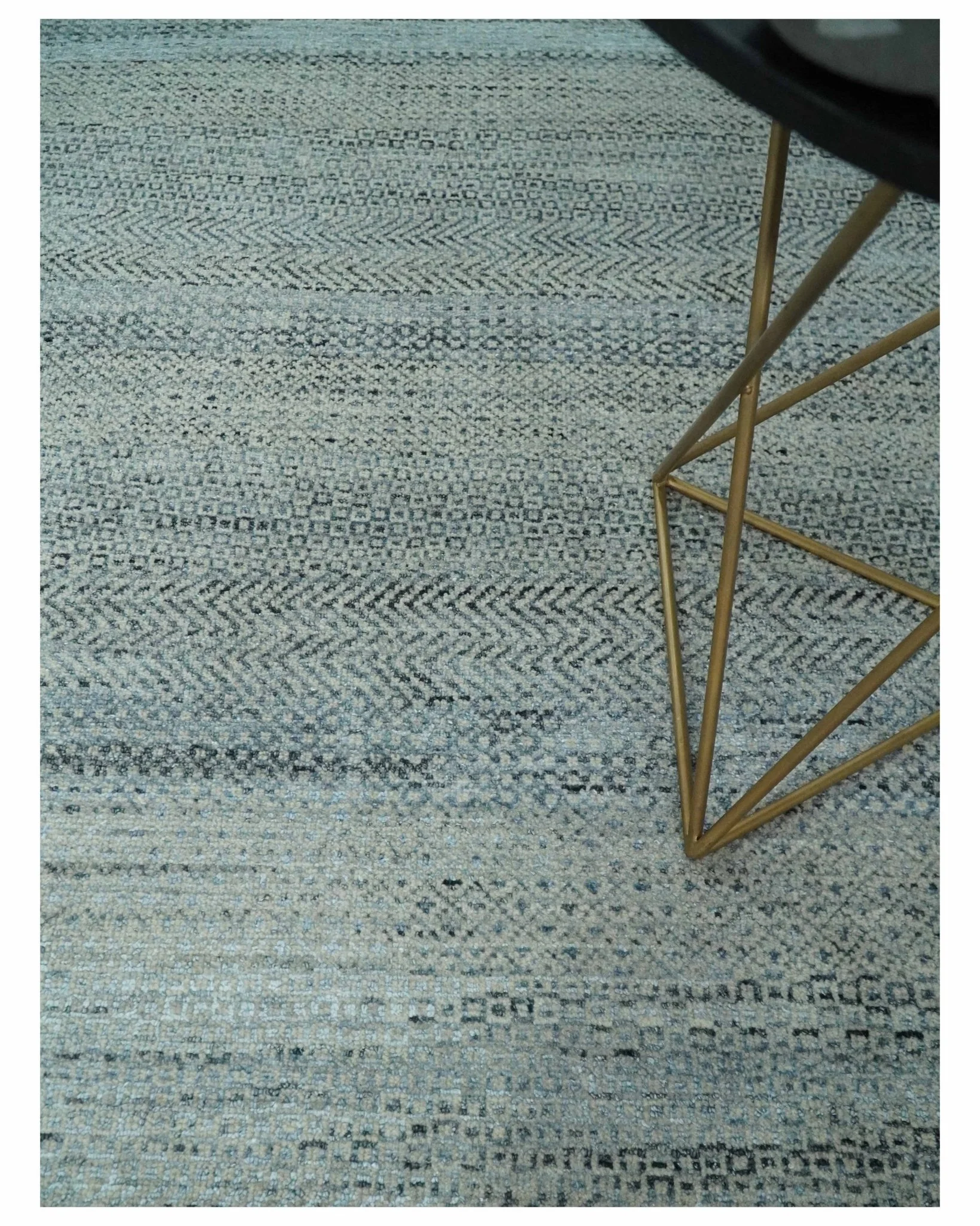 Blue, Ivory and Silver 8x10 Hand Knotted Modern Geometric Trellis Scandinavian Wool Area Rug | TRDCP934810 - Image 2