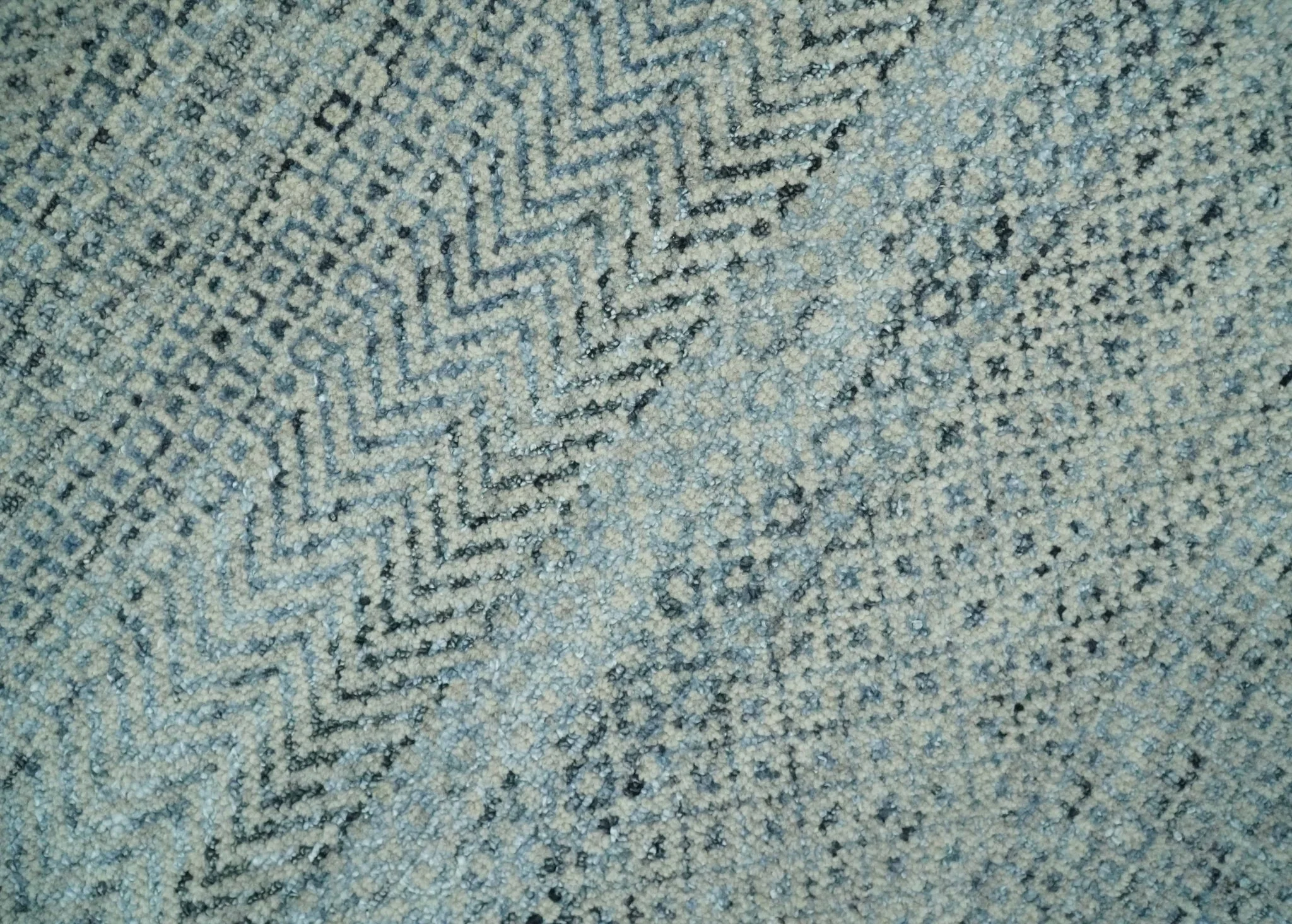 Blue, Ivory and Silver 8x10 Hand Knotted Modern Geometric Trellis Scandinavian Wool Area Rug | TRDCP934810 - Image 4