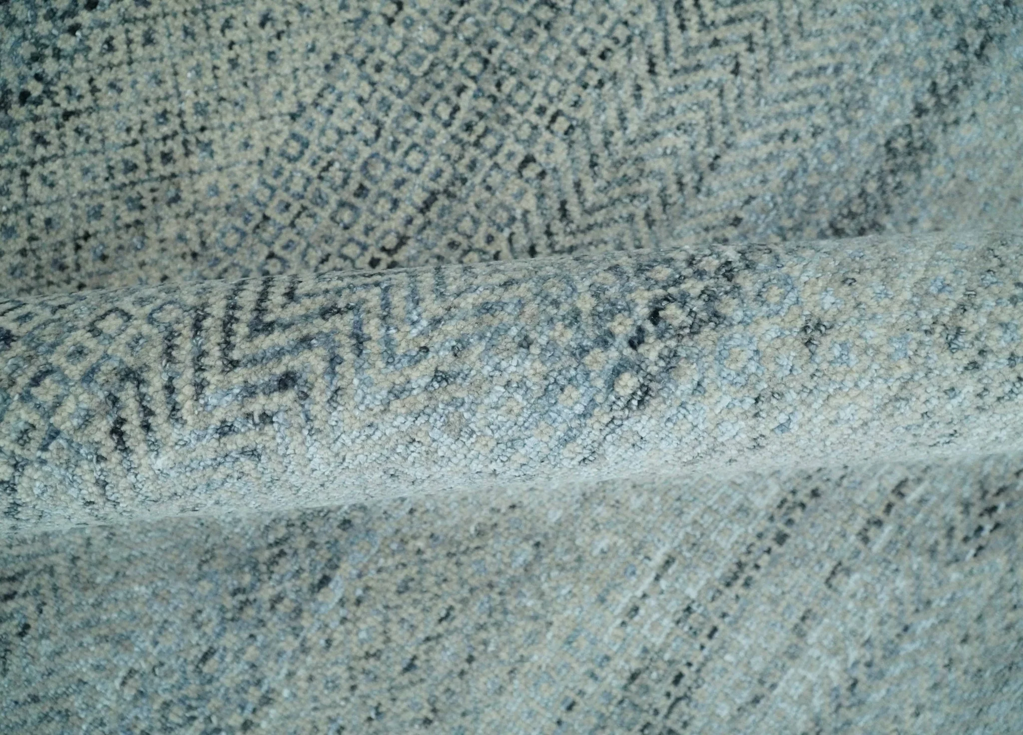 Blue, Ivory and Silver 8x10 Hand Knotted Modern Geometric Trellis Scandinavian Wool Area Rug | TRDCP934810 - Image 6