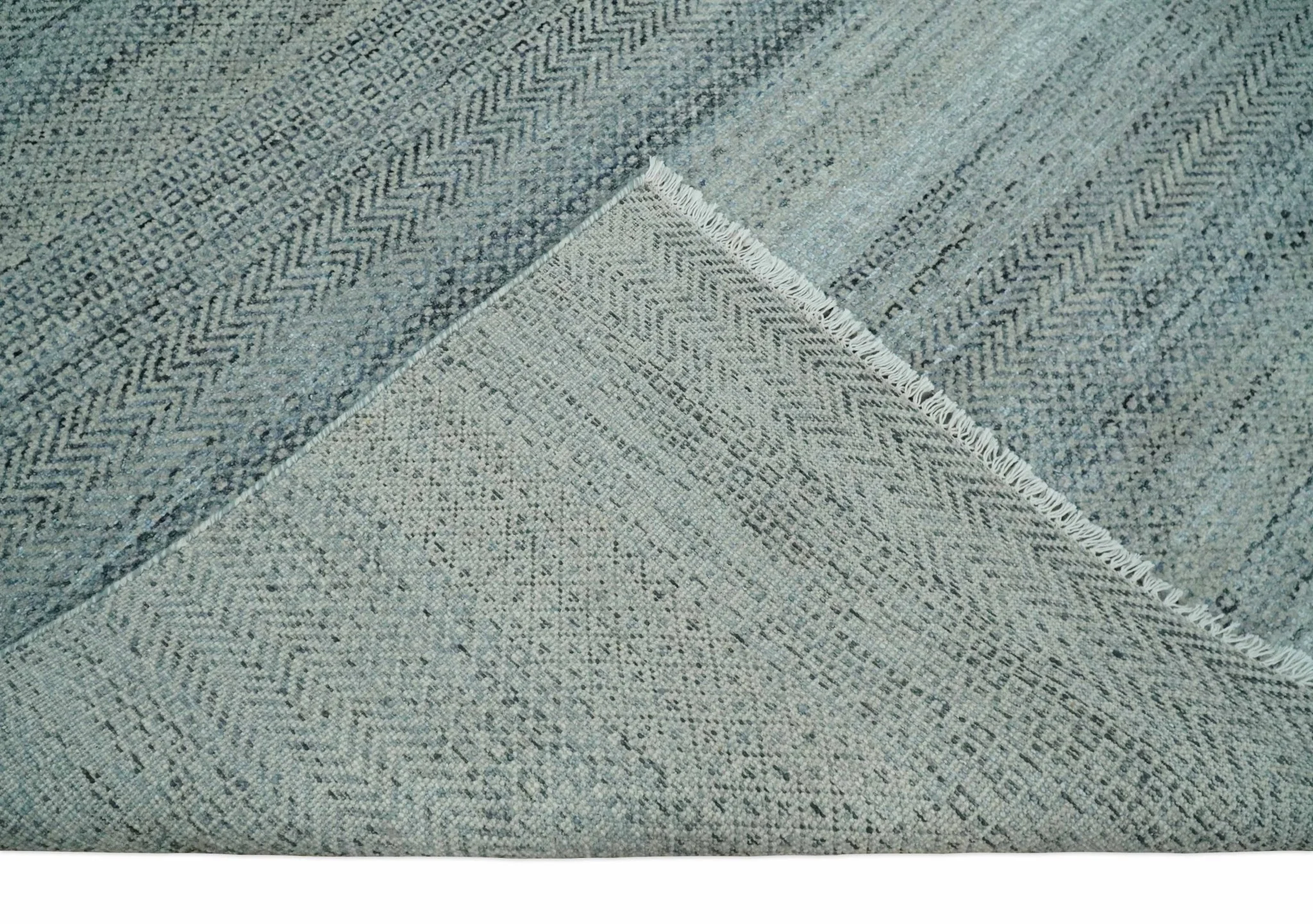 Blue, Ivory and Silver 8x10 Hand Knotted Modern Geometric Trellis Scandinavian Wool Area Rug | TRDCP934810 - Image 7