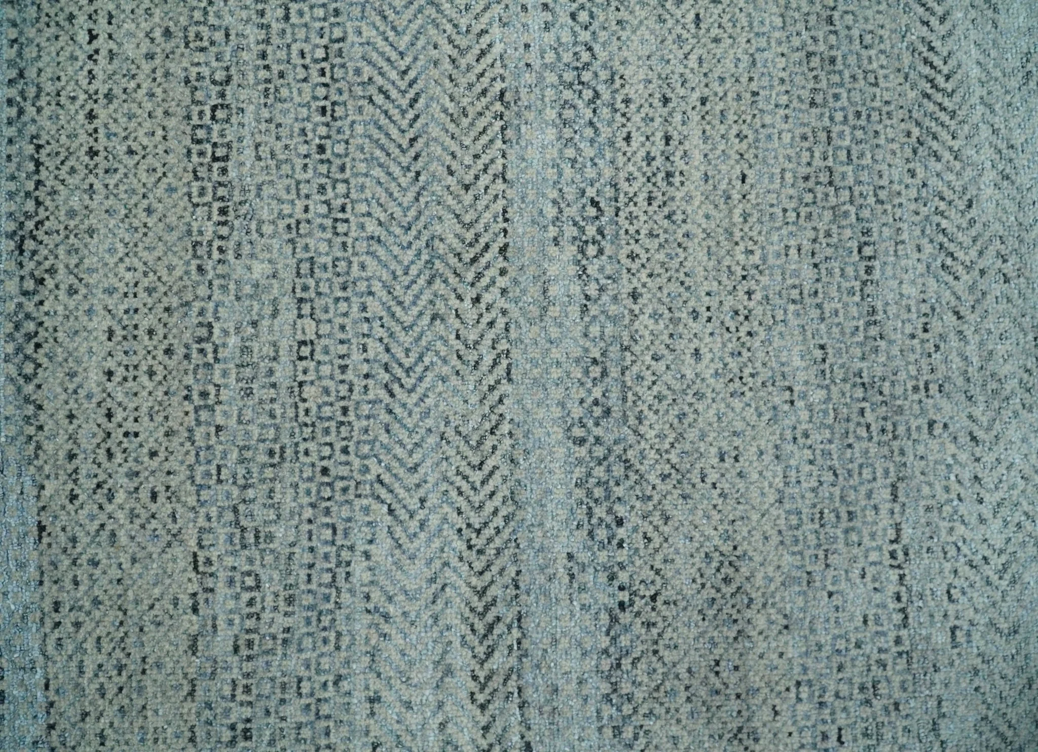 Blue, Ivory and Silver 8x10 Hand Knotted Modern Geometric Trellis Scandinavian Wool Area Rug | TRDCP934810 - Image 9