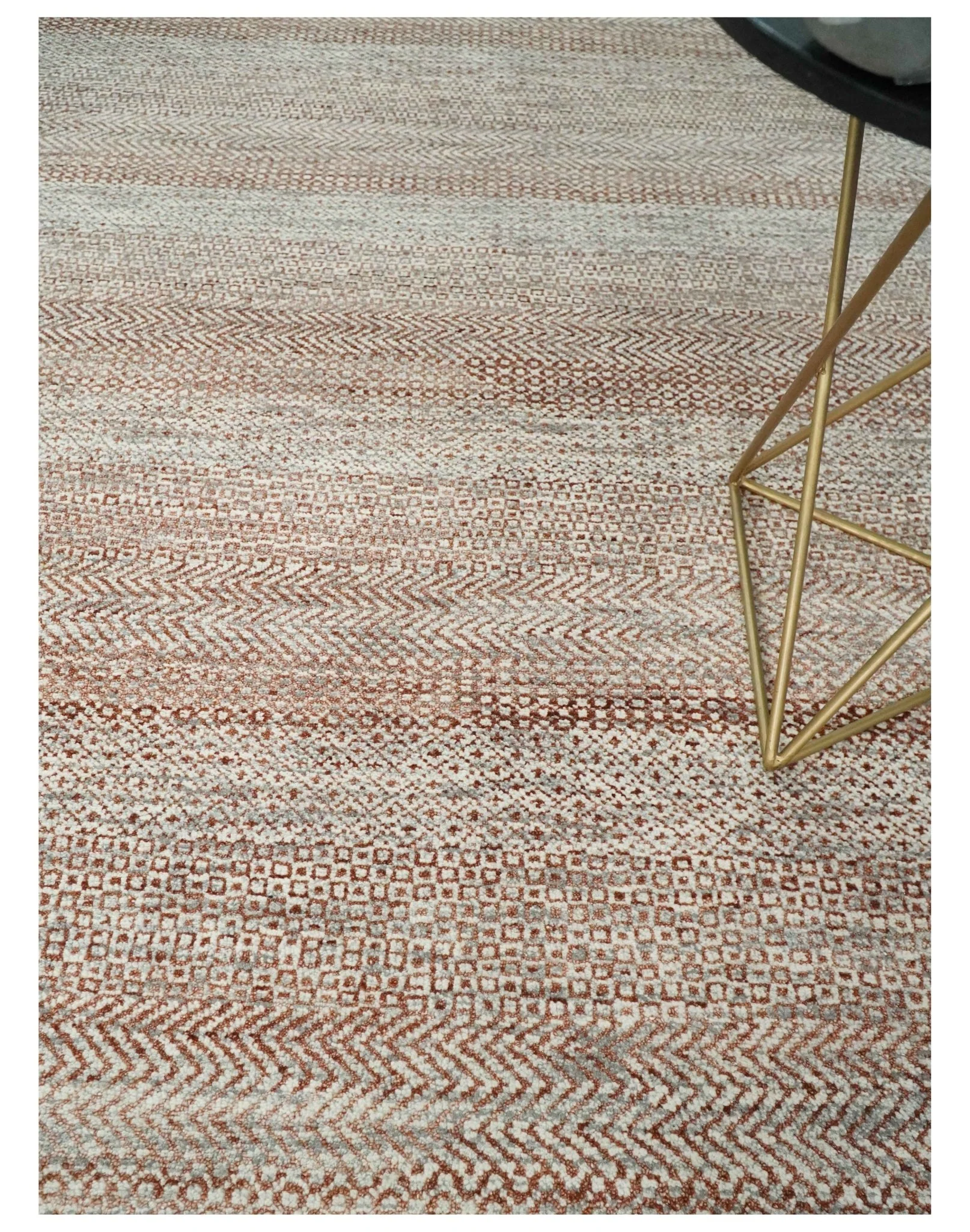 Hand Knotted Modern Geometric Trellis Scandinavian 8x10 Ivory, Rust and Gray Wool Area Rug | TRDCP933810 - Image 2