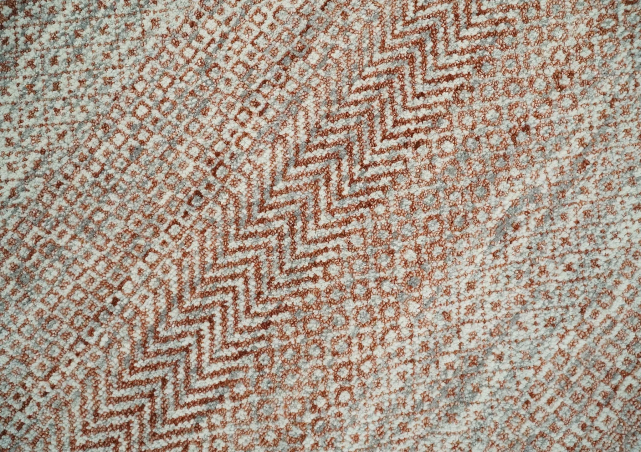 Hand Knotted Modern Geometric Trellis Scandinavian 8x10 Ivory, Rust and Gray Wool Area Rug | TRDCP933810 - Image 4