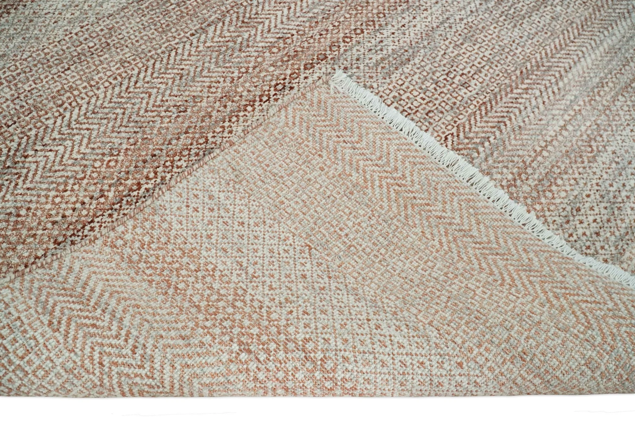 Hand Knotted Modern Geometric Trellis Scandinavian 8x10 Ivory, Rust and Gray Wool Area Rug | TRDCP933810 - Image 7