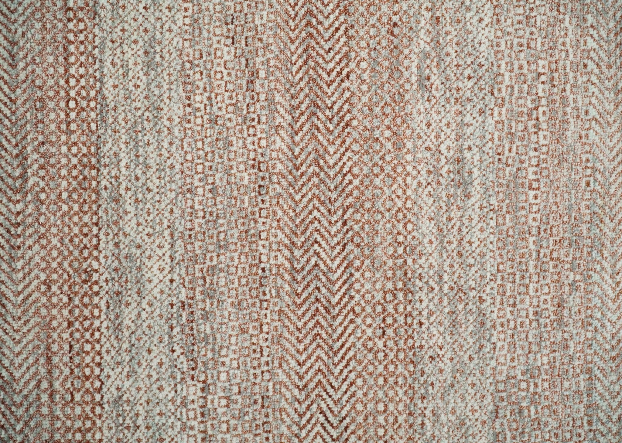 Hand Knotted Modern Geometric Trellis Scandinavian 8x10 Ivory, Rust and Gray Wool Area Rug | TRDCP933810 - Image 9