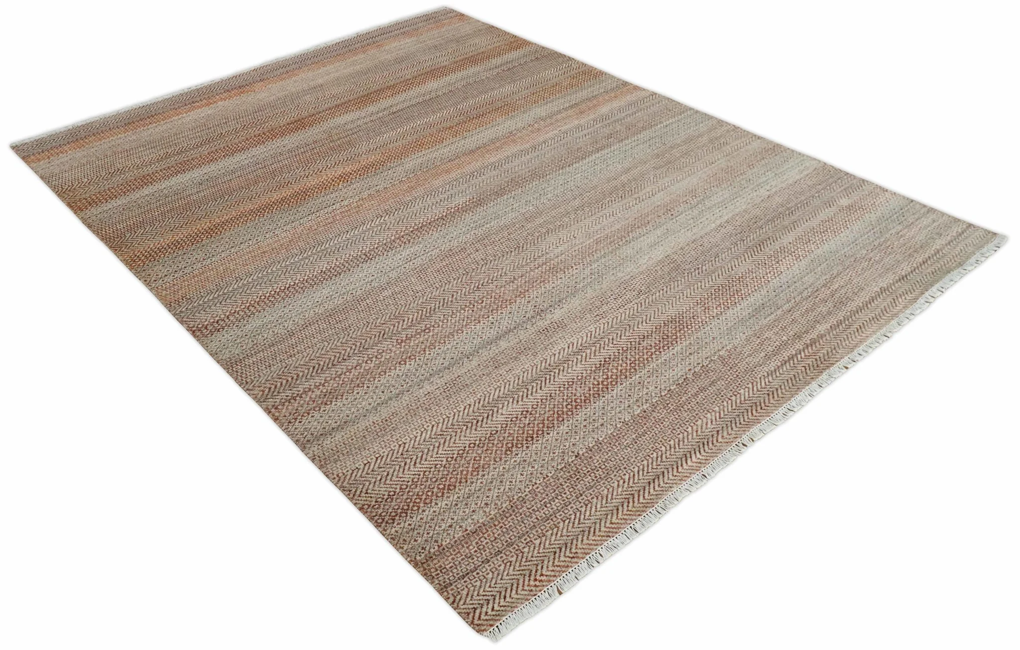 Modern Geometric Trellis Scandinavian Hand Knotted 8x10 Rust, Ivory and Gray Wool Area Rug | TRDCP940810 - Image 10