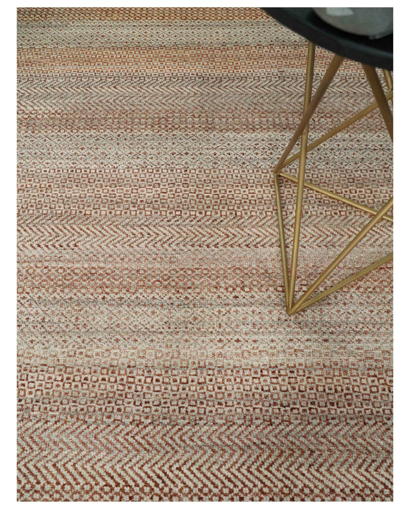 Modern Geometric Trellis Scandinavian Hand Knotted 8x10 Rust, Ivory and Gray Wool Area Rug | TRDCP940810 - Image 2
