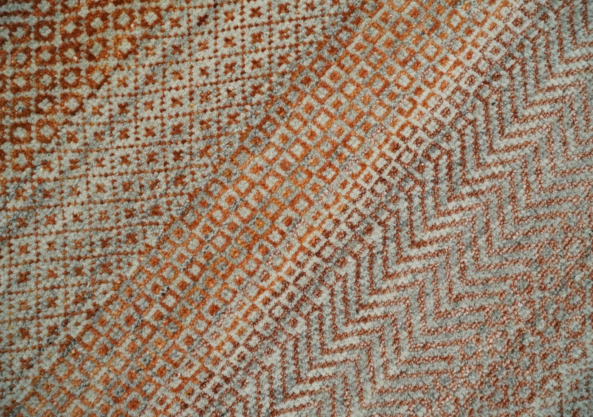 Modern Geometric Trellis Scandinavian Hand Knotted 8x10 Rust, Ivory and Gray Wool Area Rug | TRDCP940810 - Image 4