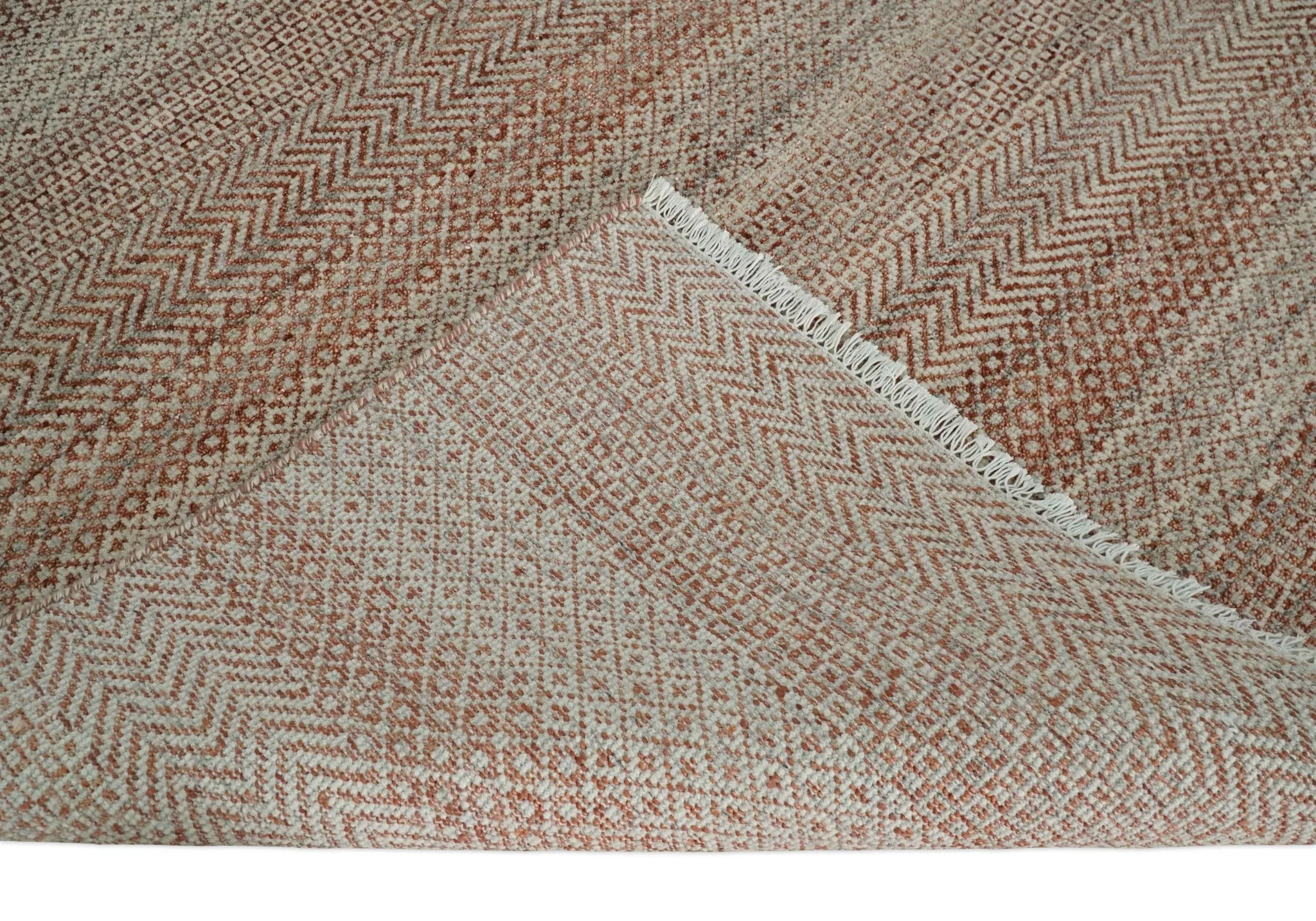 Modern Geometric Trellis Scandinavian Hand Knotted 8x10 Rust, Ivory and Gray Wool Area Rug | TRDCP940810 - Image 7