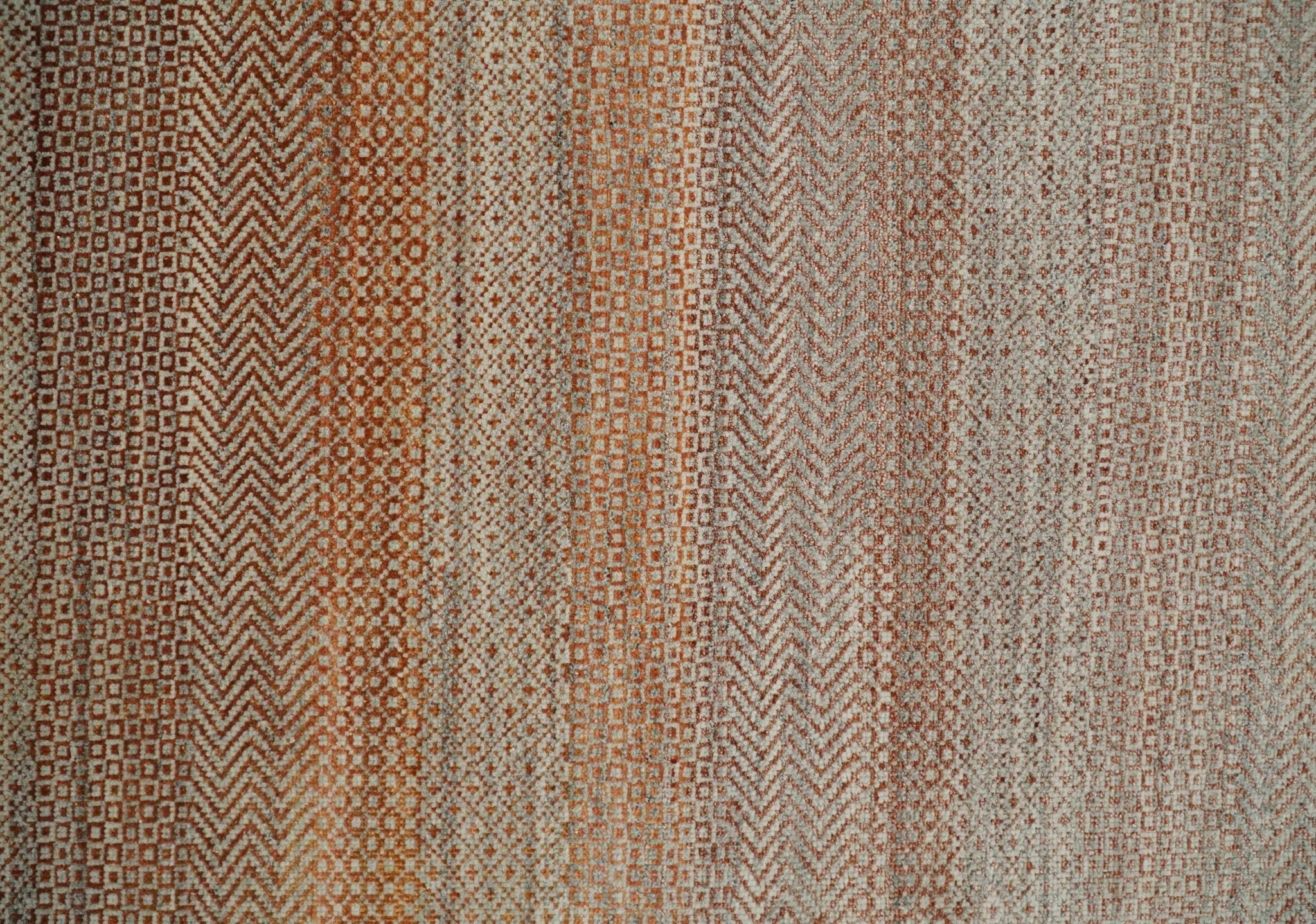 Modern Geometric Trellis Scandinavian Hand Knotted 8x10 Rust, Ivory and Gray Wool Area Rug | TRDCP940810 - Image 9