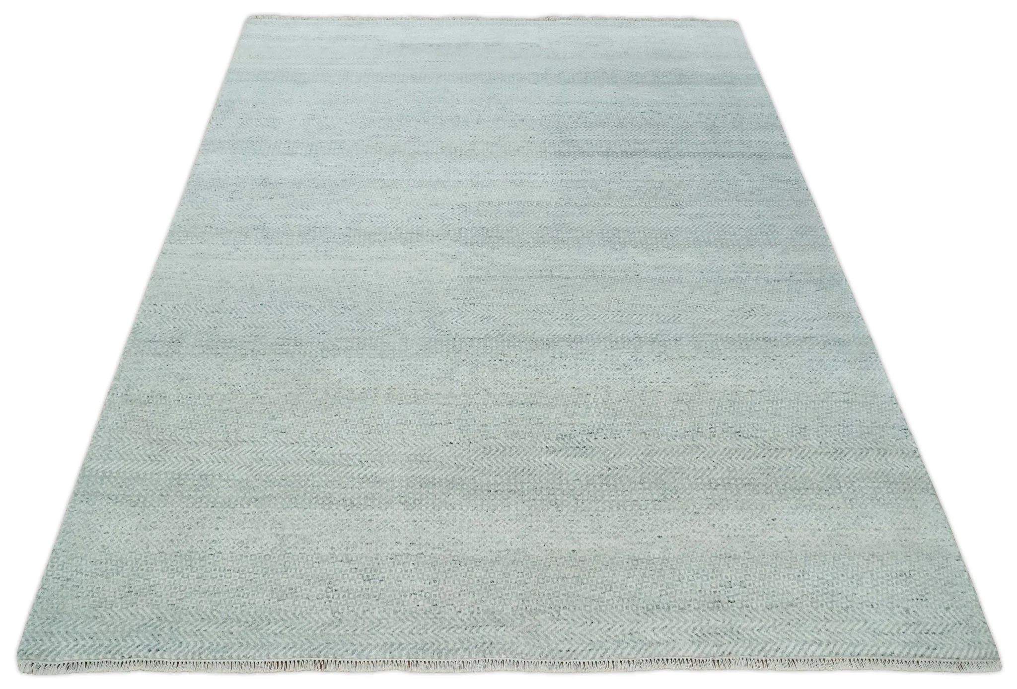 Hand Knotted Modern Geometric Trellis Scandinavian Silver and Gray Wool Area Rug 8x10  | TRDCP930810 - Image 11