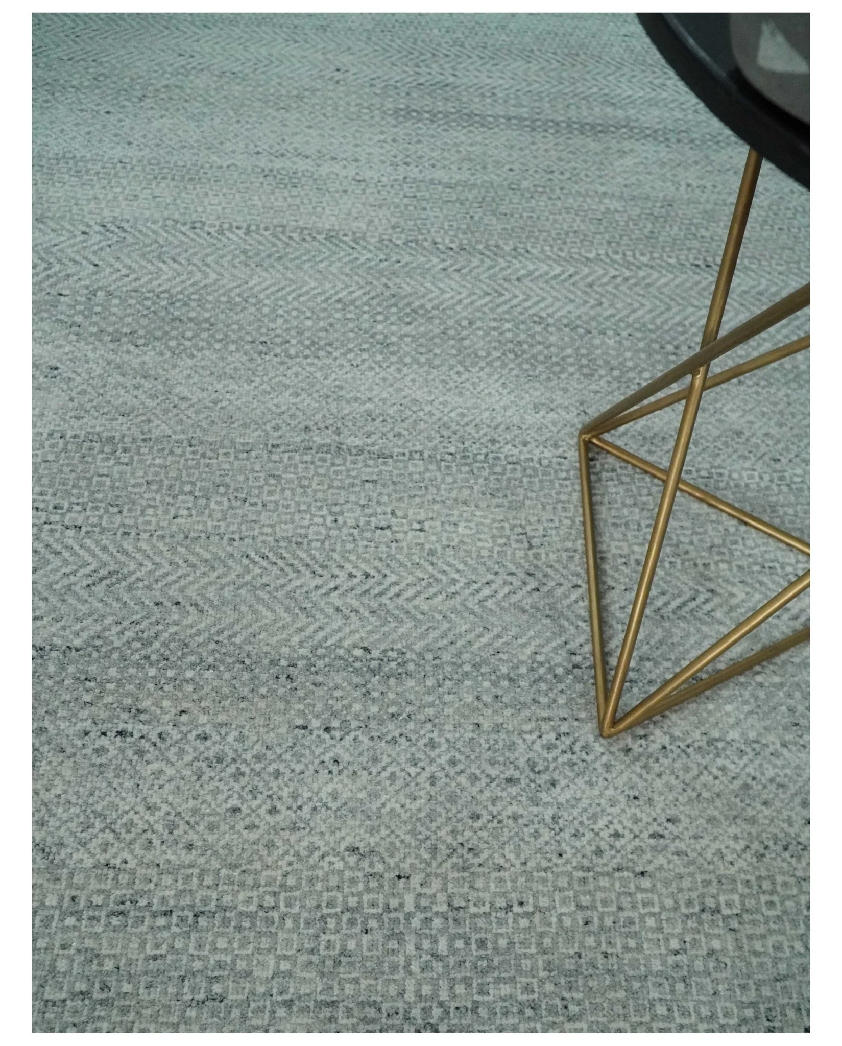 Hand Knotted Modern Geometric Trellis Scandinavian Silver and Gray Wool Area Rug 8x10  | TRDCP930810 - Image 2