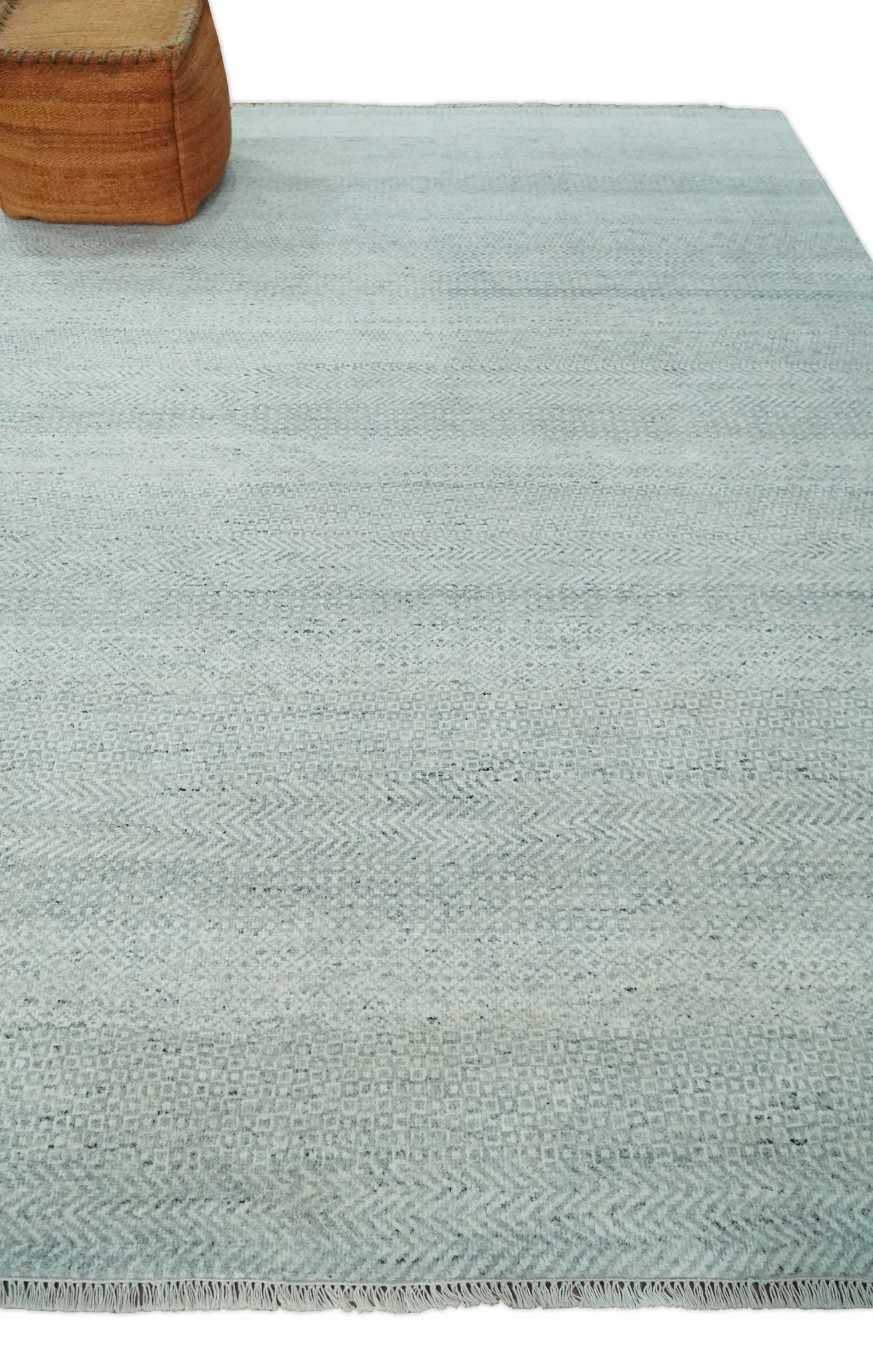 Hand Knotted Modern Geometric Trellis Scandinavian Silver and Gray Wool Area Rug 8x10  | TRDCP930810 - Image 3