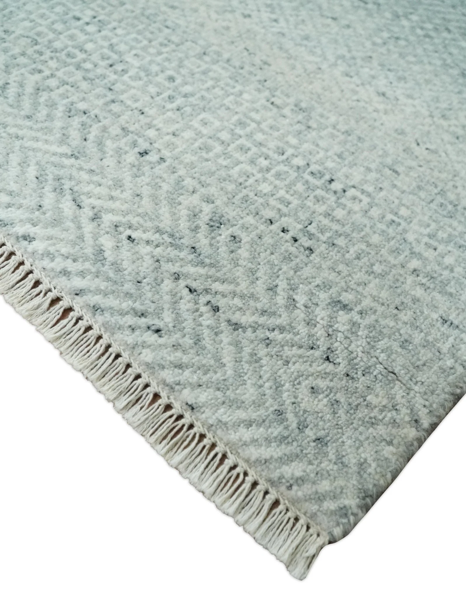 Hand Knotted Modern Geometric Trellis Scandinavian Silver and Gray Wool Area Rug 8x10  | TRDCP930810 - Image 5