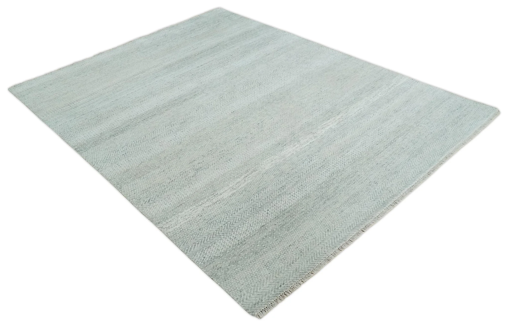 Hand Knotted Silver, Ivory and Gray 8x10 Modern Geometric Trellis Scandinavian Wool Area Rug | TRDCP945810 - Image 10
