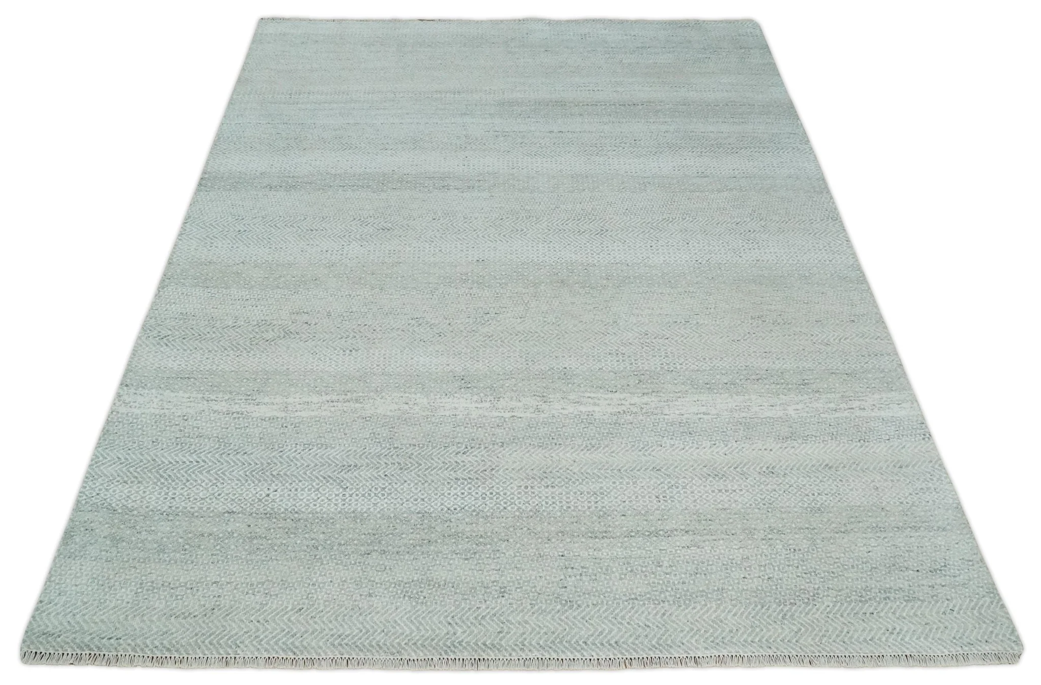 Hand Knotted Silver, Ivory and Gray 8x10 Modern Geometric Trellis Scandinavian Wool Area Rug | TRDCP945810 - Image 11