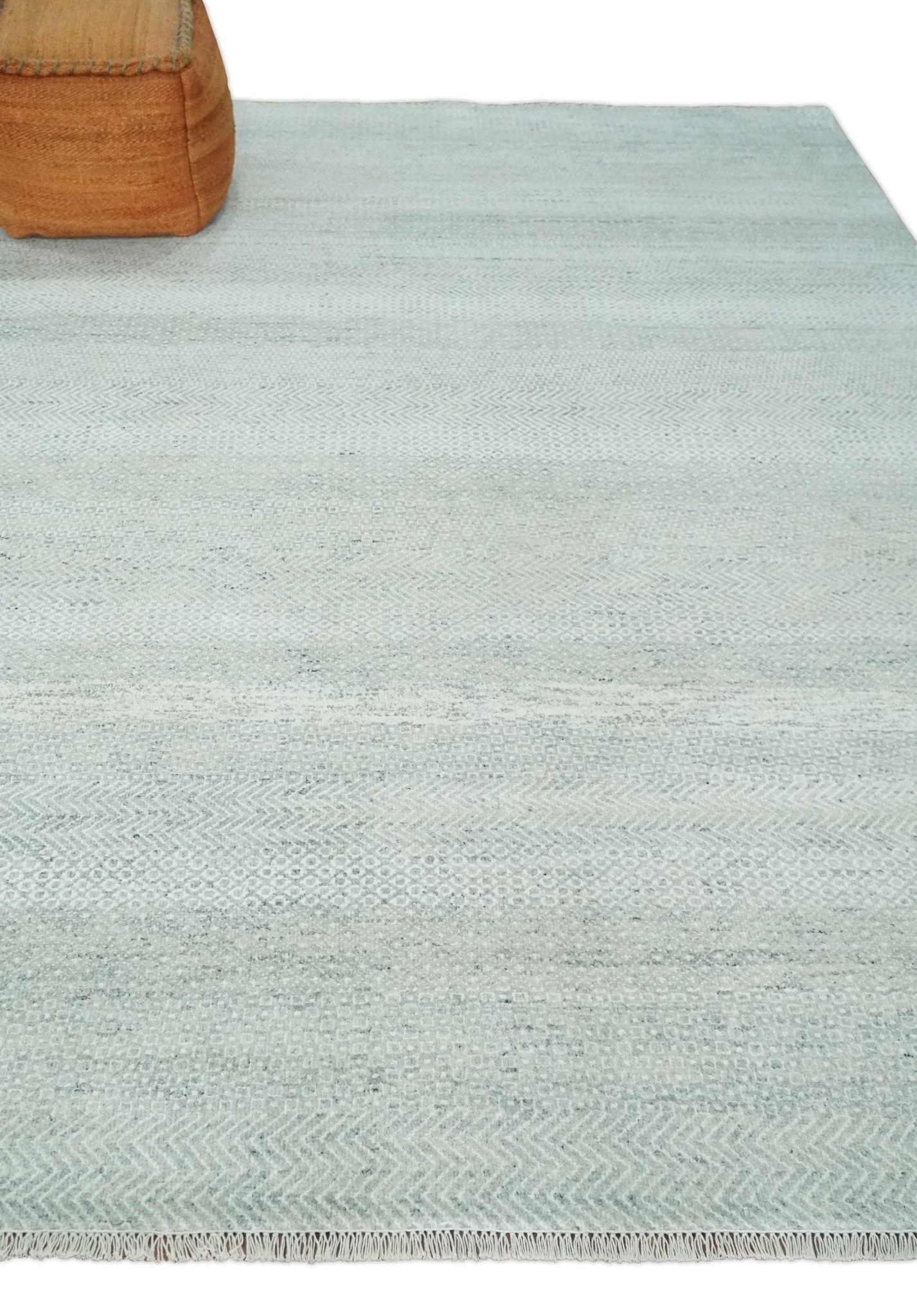 Hand Knotted Silver, Ivory and Gray 8x10 Modern Geometric Trellis Scandinavian Wool Area Rug | TRDCP945810 - Image 3