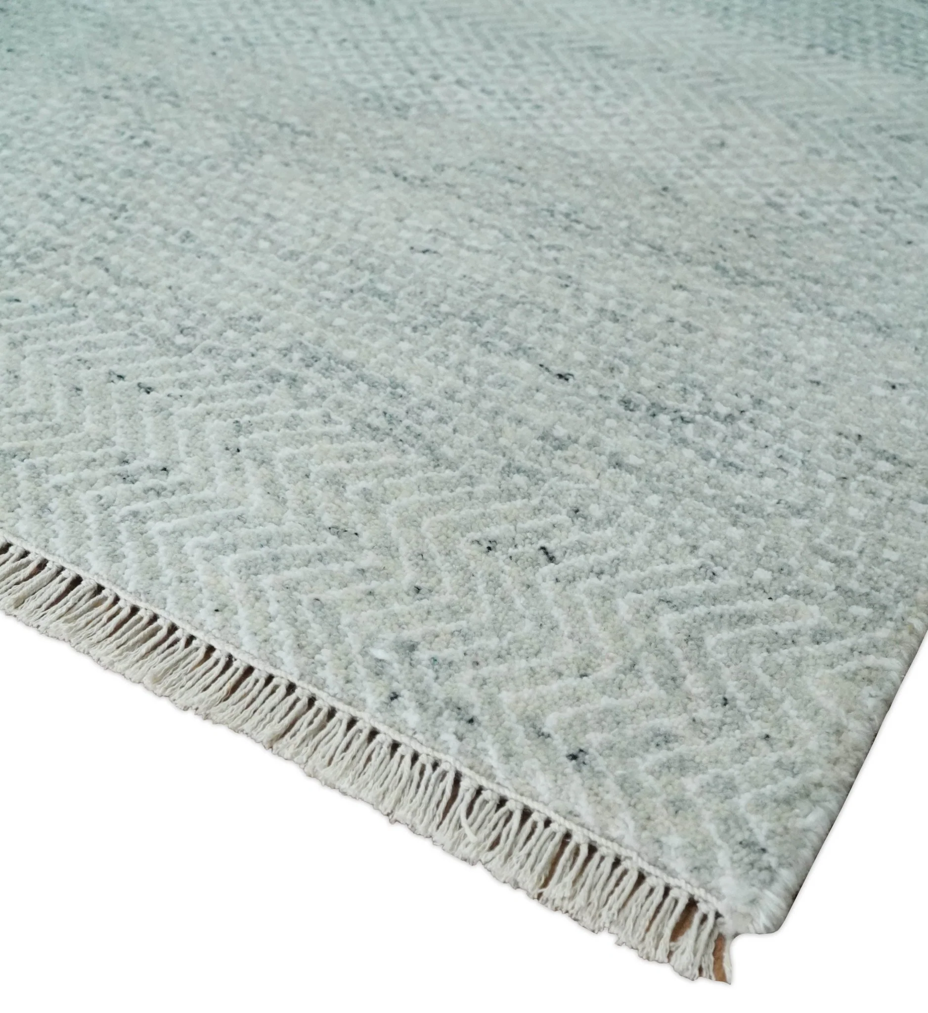 Hand Knotted Silver, Ivory and Gray 8x10 Modern Geometric Trellis Scandinavian Wool Area Rug | TRDCP945810 - Image 5