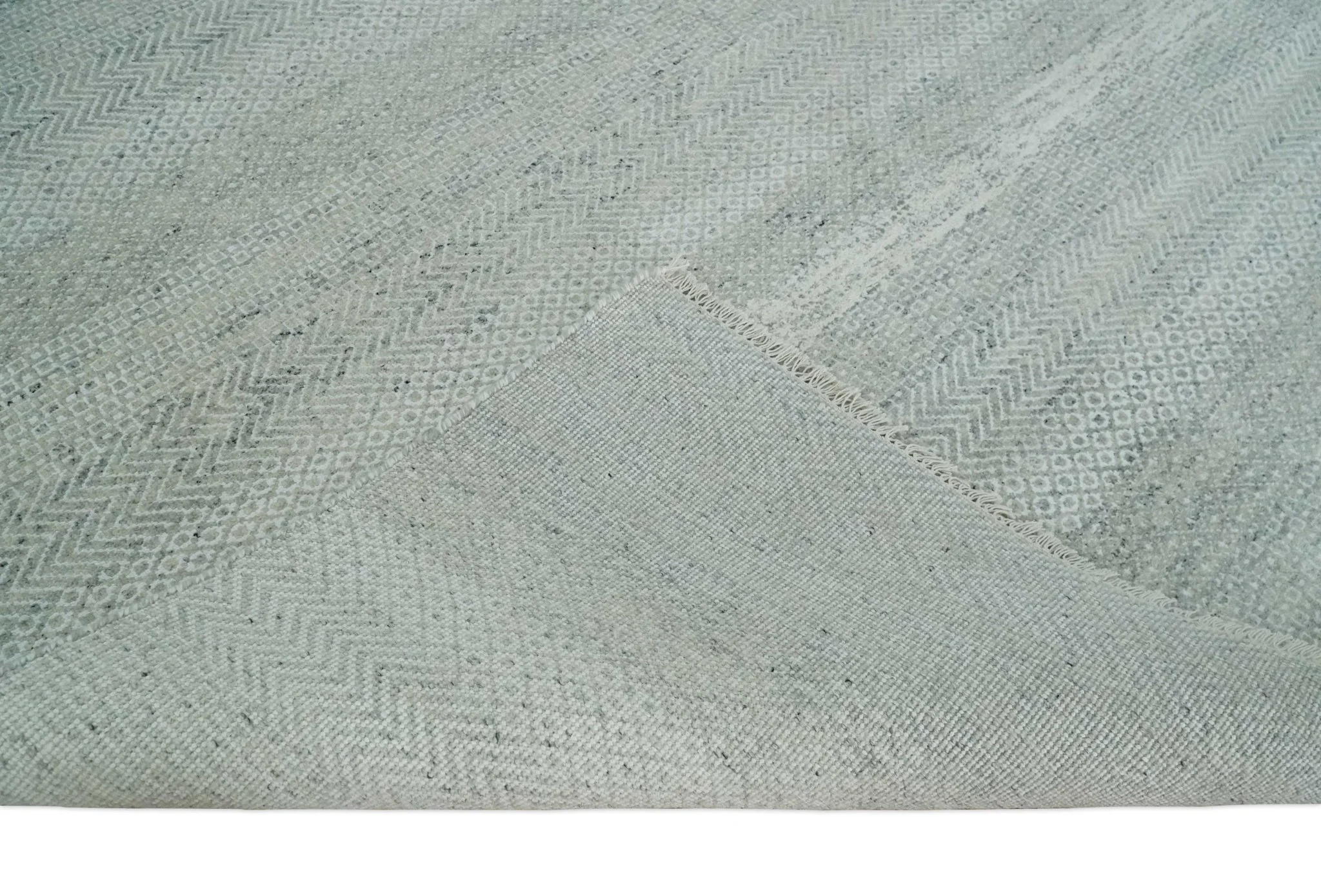 Hand Knotted Silver, Ivory and Gray 8x10 Modern Geometric Trellis Scandinavian Wool Area Rug | TRDCP945810 - Image 7