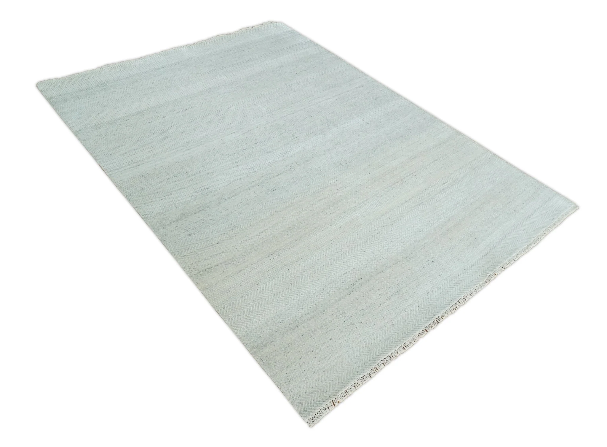 Modern Geometric Trellis Scandinavian 8x10 Hand Knotted  Silver, Ivory and Gray Wool Area Rug | TRDCP955810 - Image 10