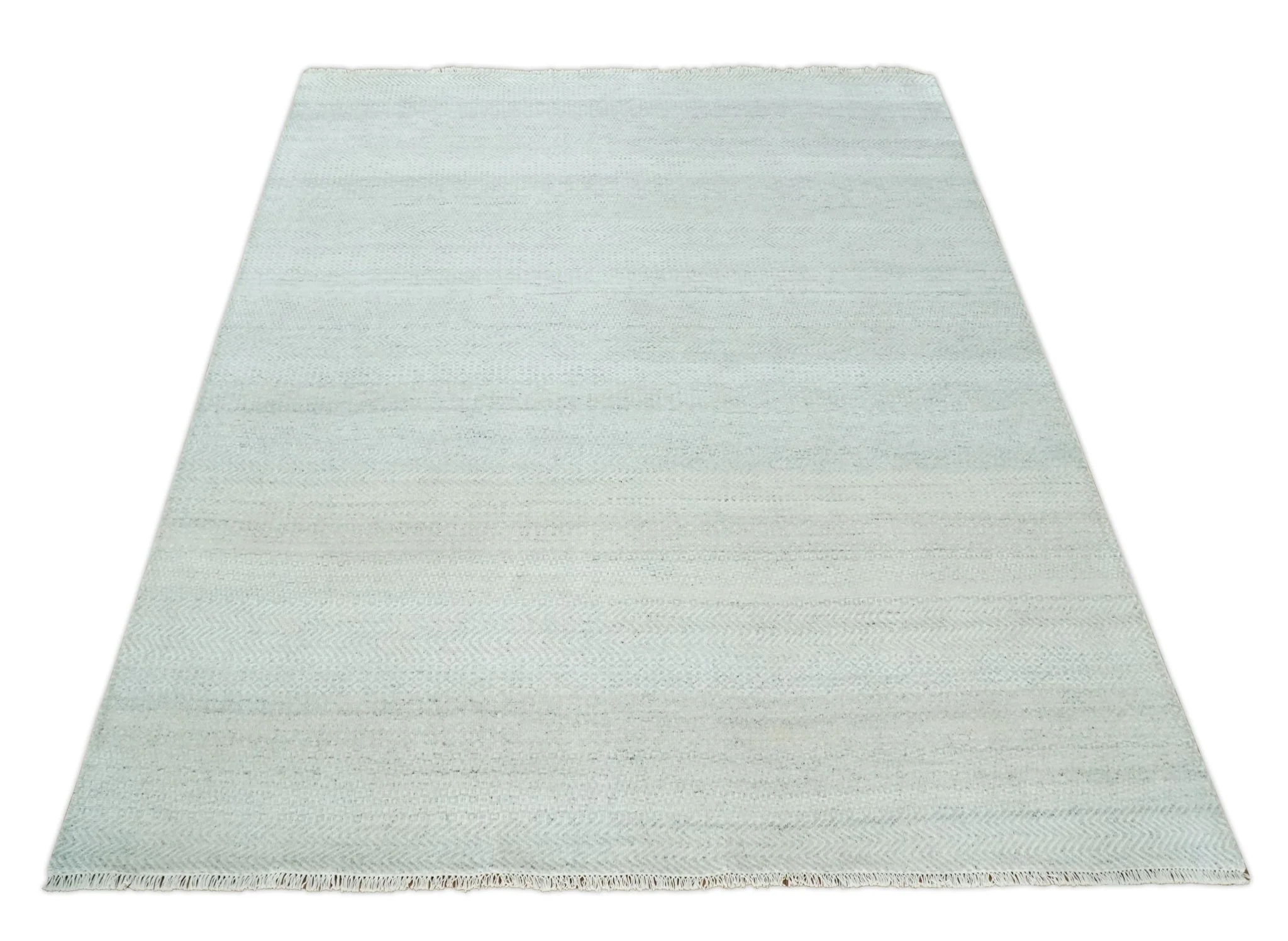 Modern Geometric Trellis Scandinavian 8x10 Hand Knotted  Silver, Ivory and Gray Wool Area Rug | TRDCP955810 - Image 11