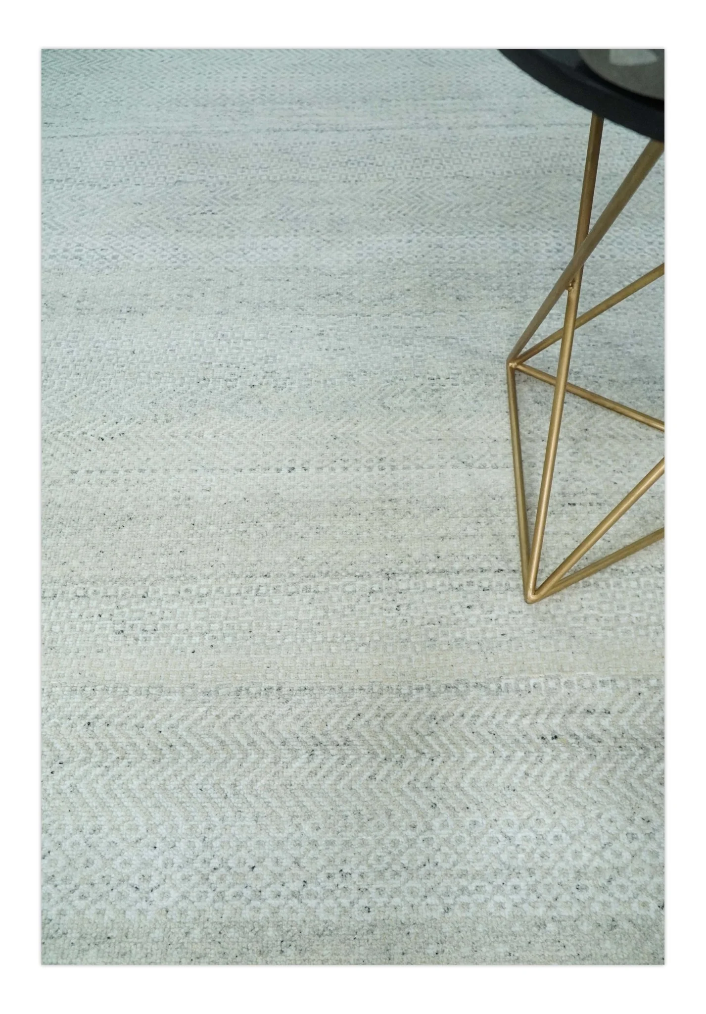 Modern Geometric Trellis Scandinavian 8x10 Hand Knotted  Silver, Ivory and Gray Wool Area Rug | TRDCP955810 - Image 2