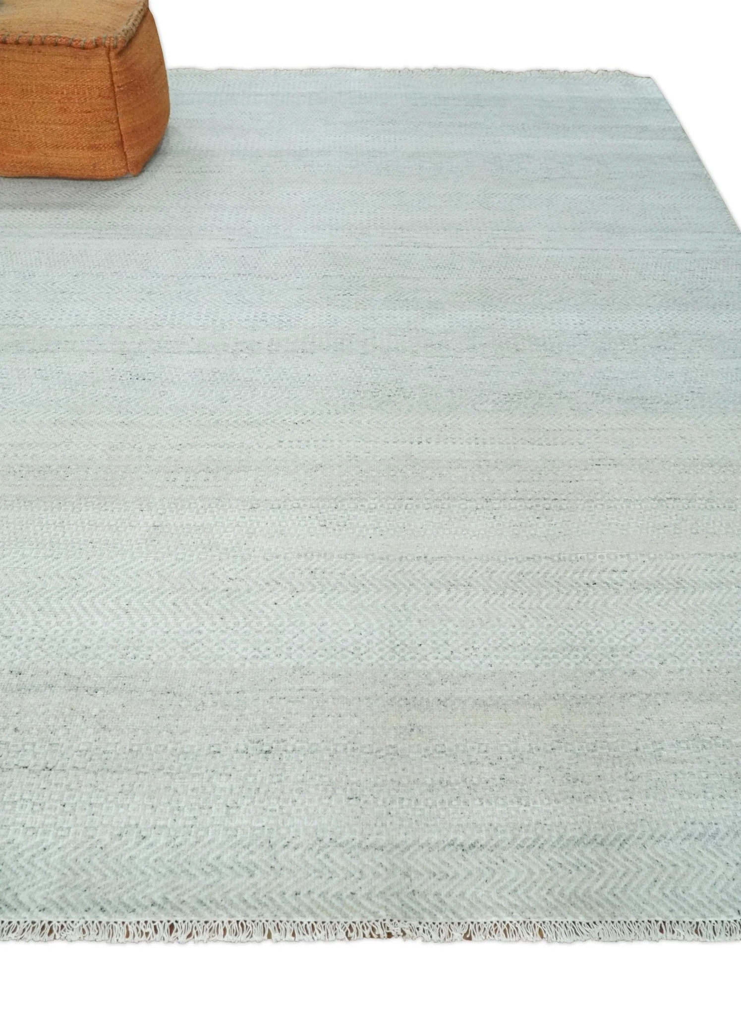 Modern Geometric Trellis Scandinavian 8x10 Hand Knotted  Silver, Ivory and Gray Wool Area Rug | TRDCP955810 - Image 3