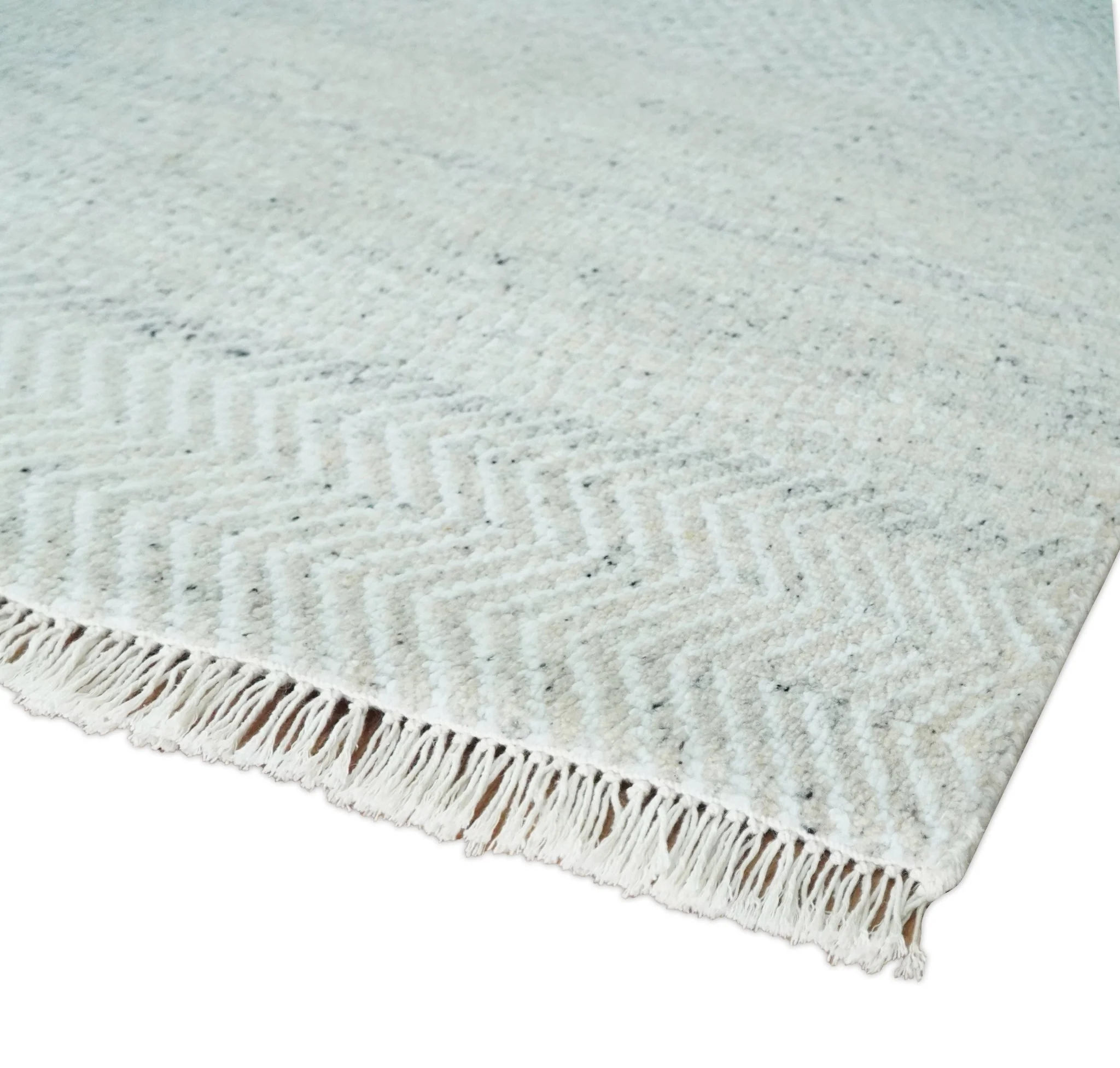 Modern Geometric Trellis Scandinavian 8x10 Hand Knotted  Silver, Ivory and Gray Wool Area Rug | TRDCP955810 - Image 5
