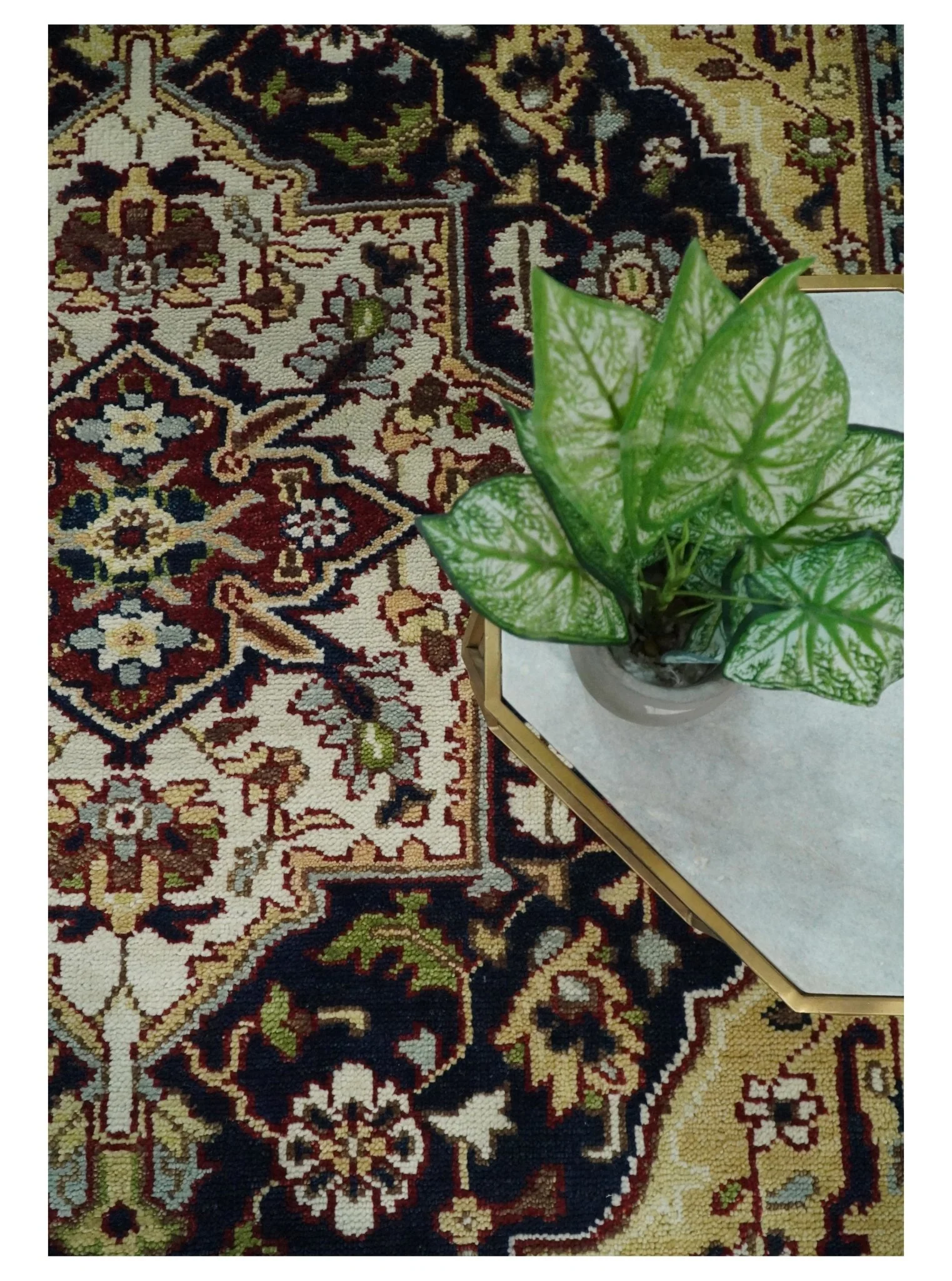 8x10 Hand Knotted Navy Blue, Ivory and Rust Traditional Vintage Heriz Serapi Antique Wool Rug | TRDCP559810 - Image 11