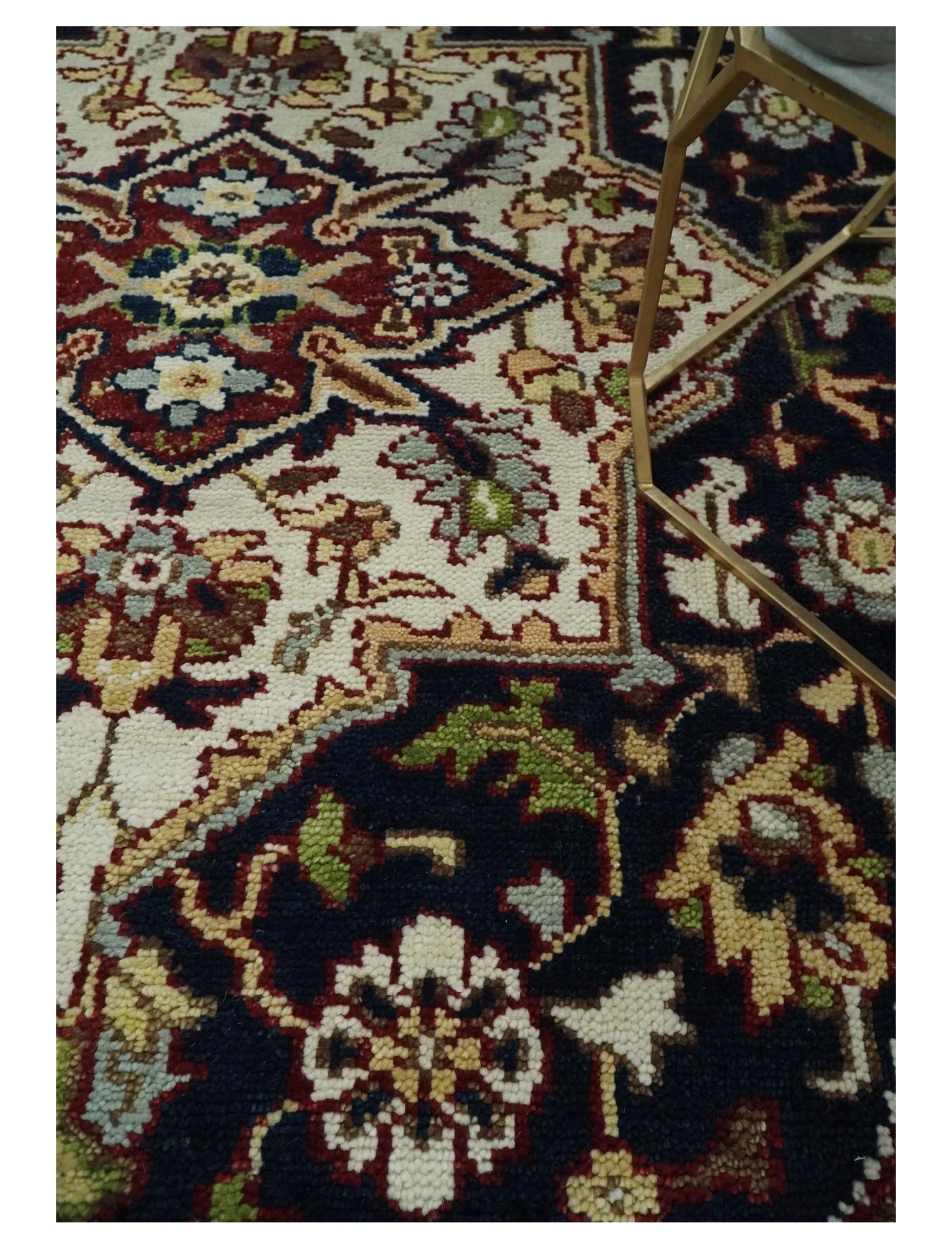 8x10 Hand Knotted Navy Blue, Ivory and Rust Traditional Vintage Heriz Serapi Antique Wool Rug | TRDCP559810 - Image 12