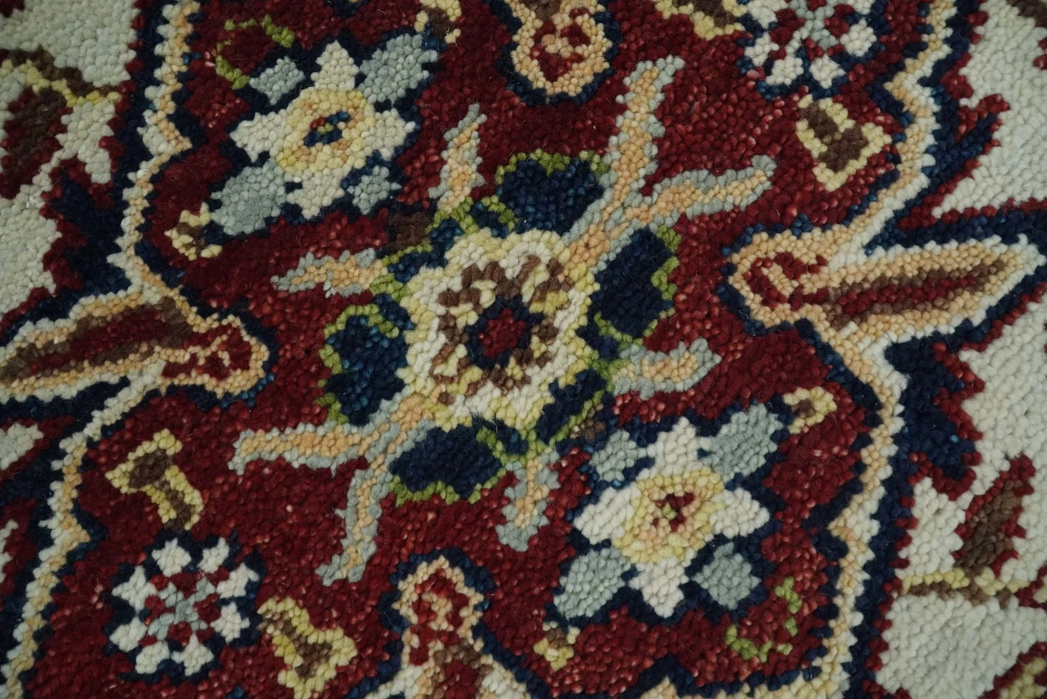 8x10 Hand Knotted Navy Blue, Ivory and Rust Traditional Vintage Heriz Serapi Antique Wool Rug | TRDCP559810 - Image 3