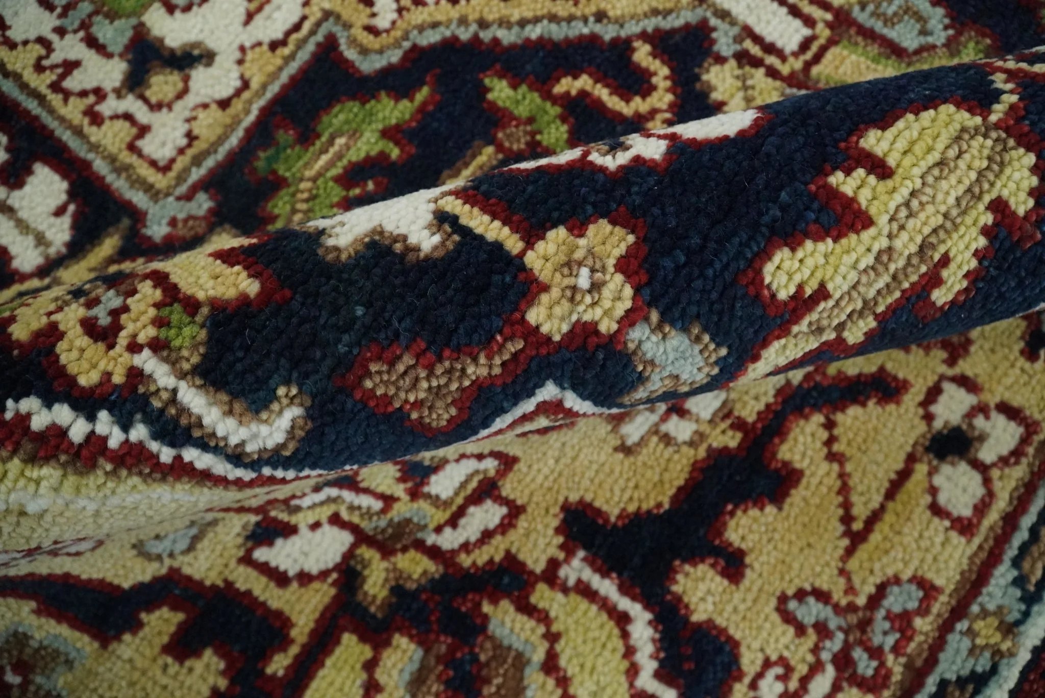 8x10 Hand Knotted Navy Blue, Ivory and Rust Traditional Vintage Heriz Serapi Antique Wool Rug | TRDCP559810 - Image 4