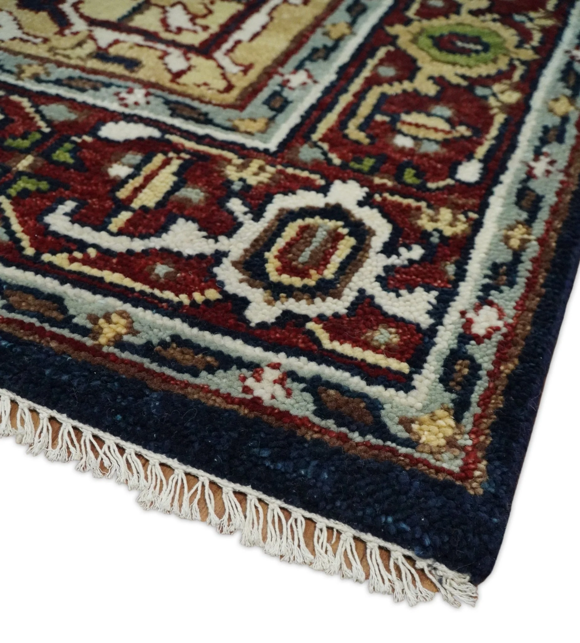 8x10 Hand Knotted Navy Blue, Ivory and Rust Traditional Vintage Heriz Serapi Antique Wool Rug | TRDCP559810 - Image 5