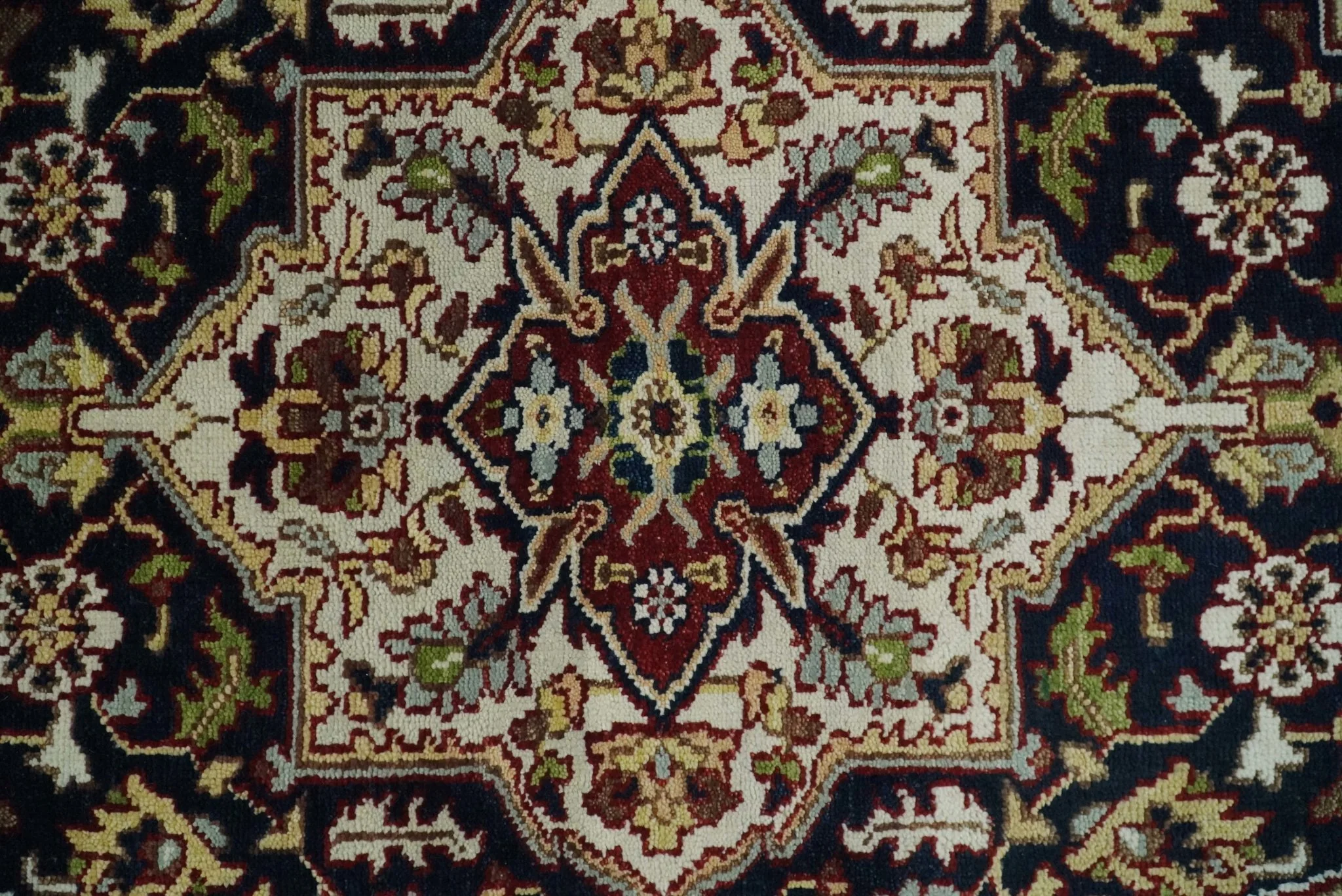 8x10 Hand Knotted Navy Blue, Ivory and Rust Traditional Vintage Heriz Serapi Antique Wool Rug | TRDCP559810 - Image 7